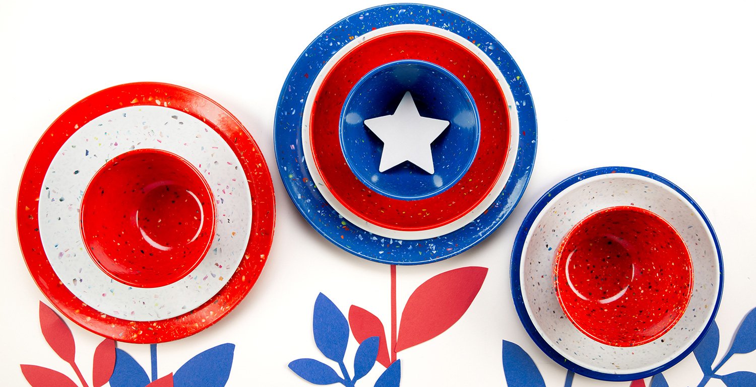 red white and blue bowls