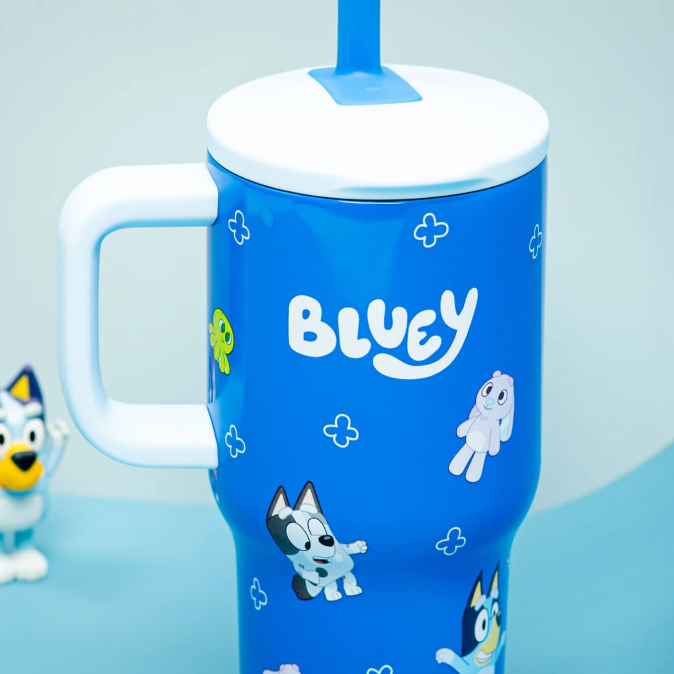 bright blue bluey kids water tumbler