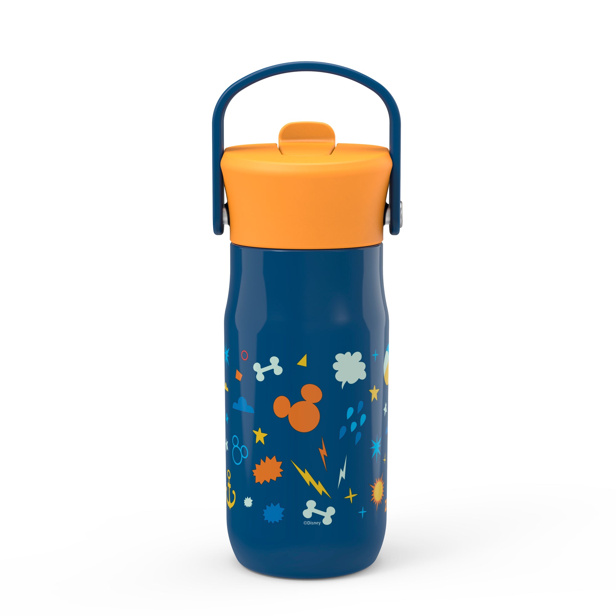 Disney Mickey Mouse Harmony Recycled Stainless Steel Kids Water Bottle with Straw Spout, 14 ounces