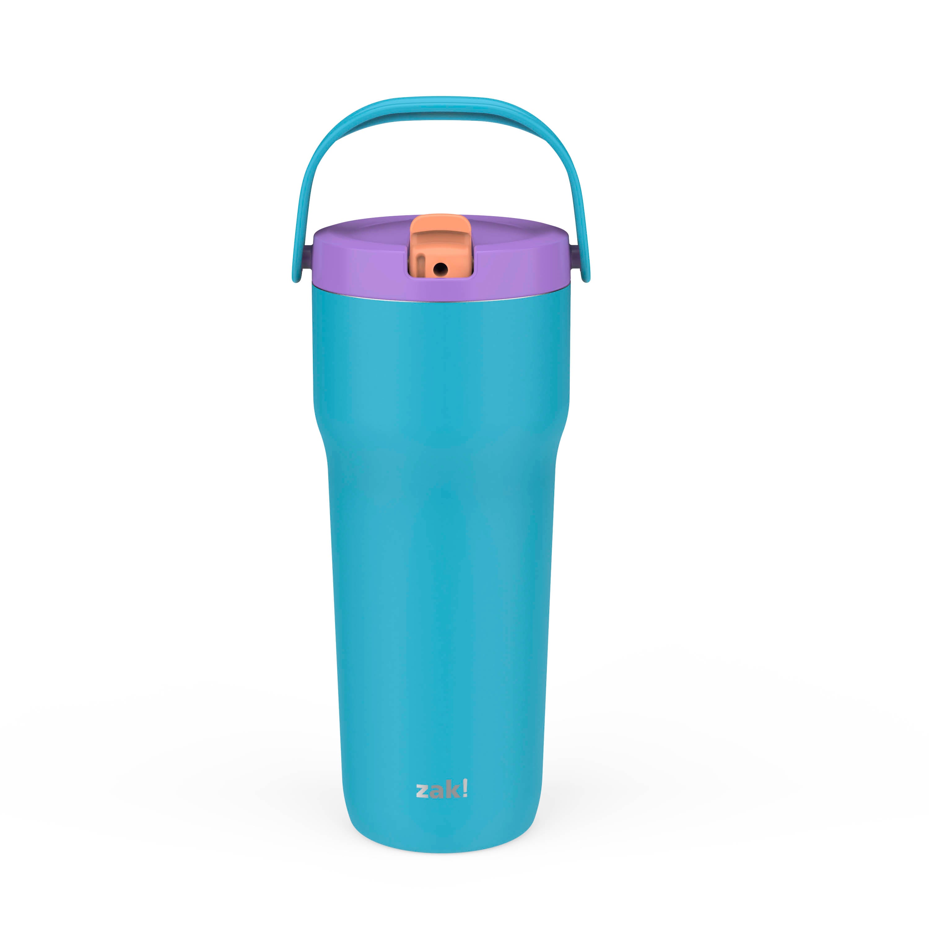 stokke tumbler Zak Designs Sutton Travel Tumbler for On the Go, 30oz Stainless Steel with Vacuum Insulation, Straw Spout, Carry Handle for Cold Drinks (Turquoise)