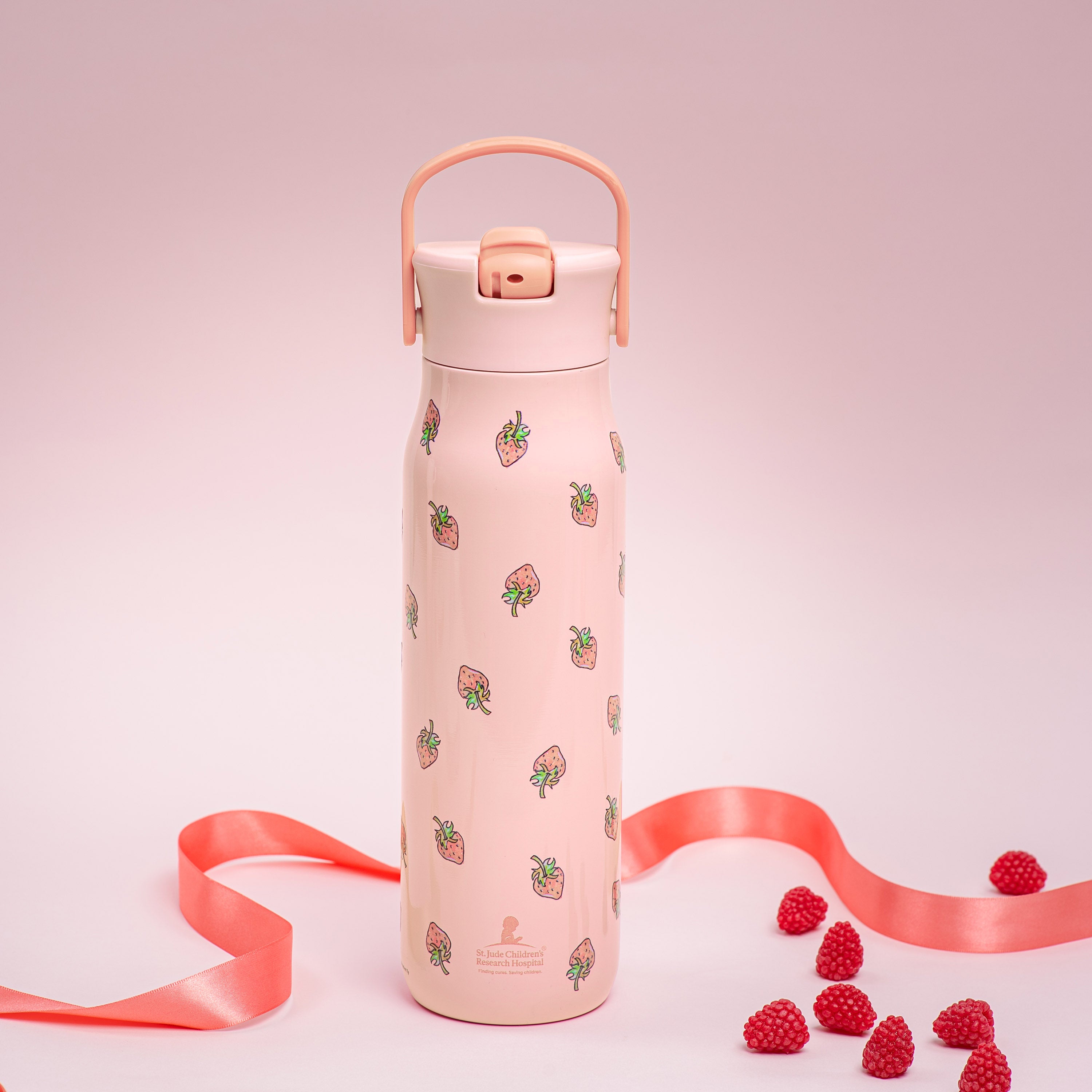 Strawberry Harmony Stainless Steel Kids Water Bottle with Straw Spout, 14 ounces