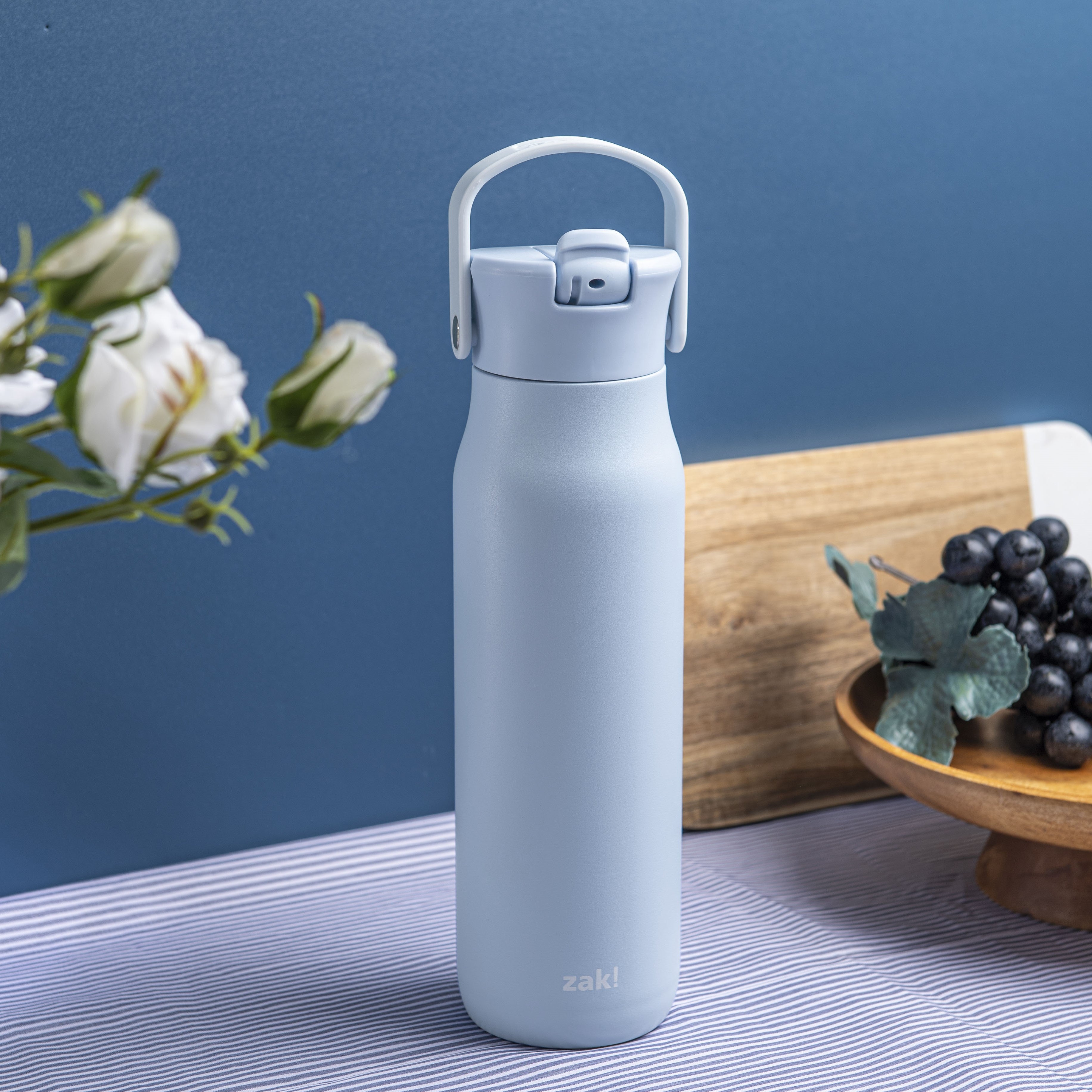 Harmony Stainless Steel Water Bottle with Flip-Up Straw Spout - Provence Blue, 32 ounces