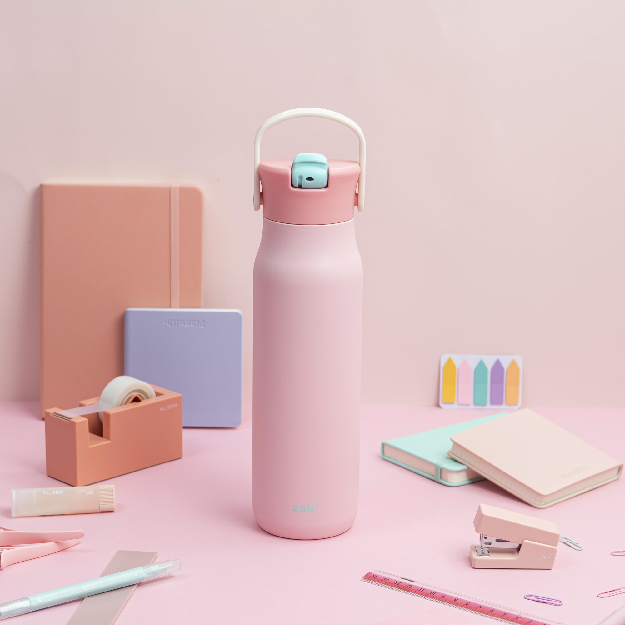 Harmony Stainless Steel Water Bottle with Flip-Up Straw Spout - Soft Pink, 32 ounces