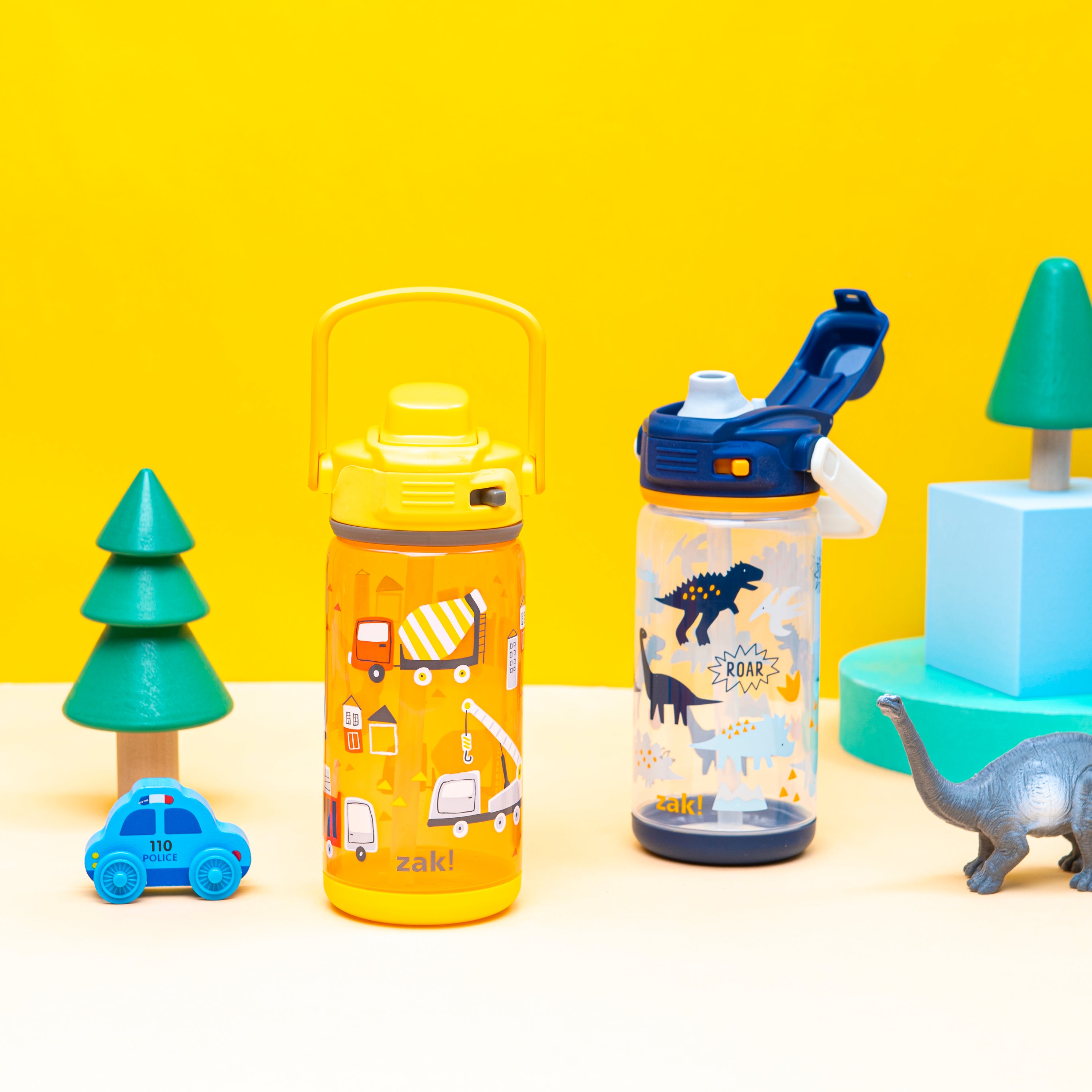 Beacon 2-Piece Kids Water Bottle Set with Lid Lock - Zaksaurus and Construction, 16 Ounces