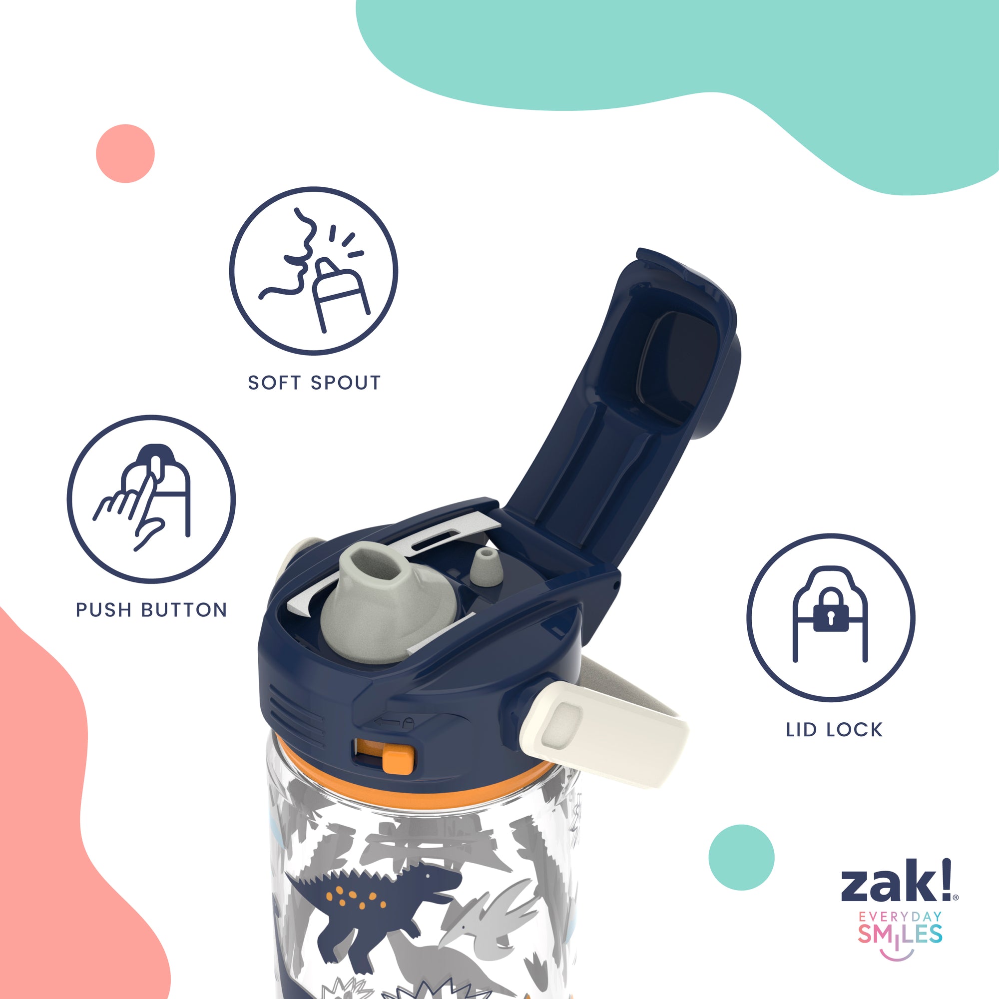 Beacon 2-Piece Kids Water Bottle Set with Lid Lock - Zaksaurus and Construction, 16 Ounces