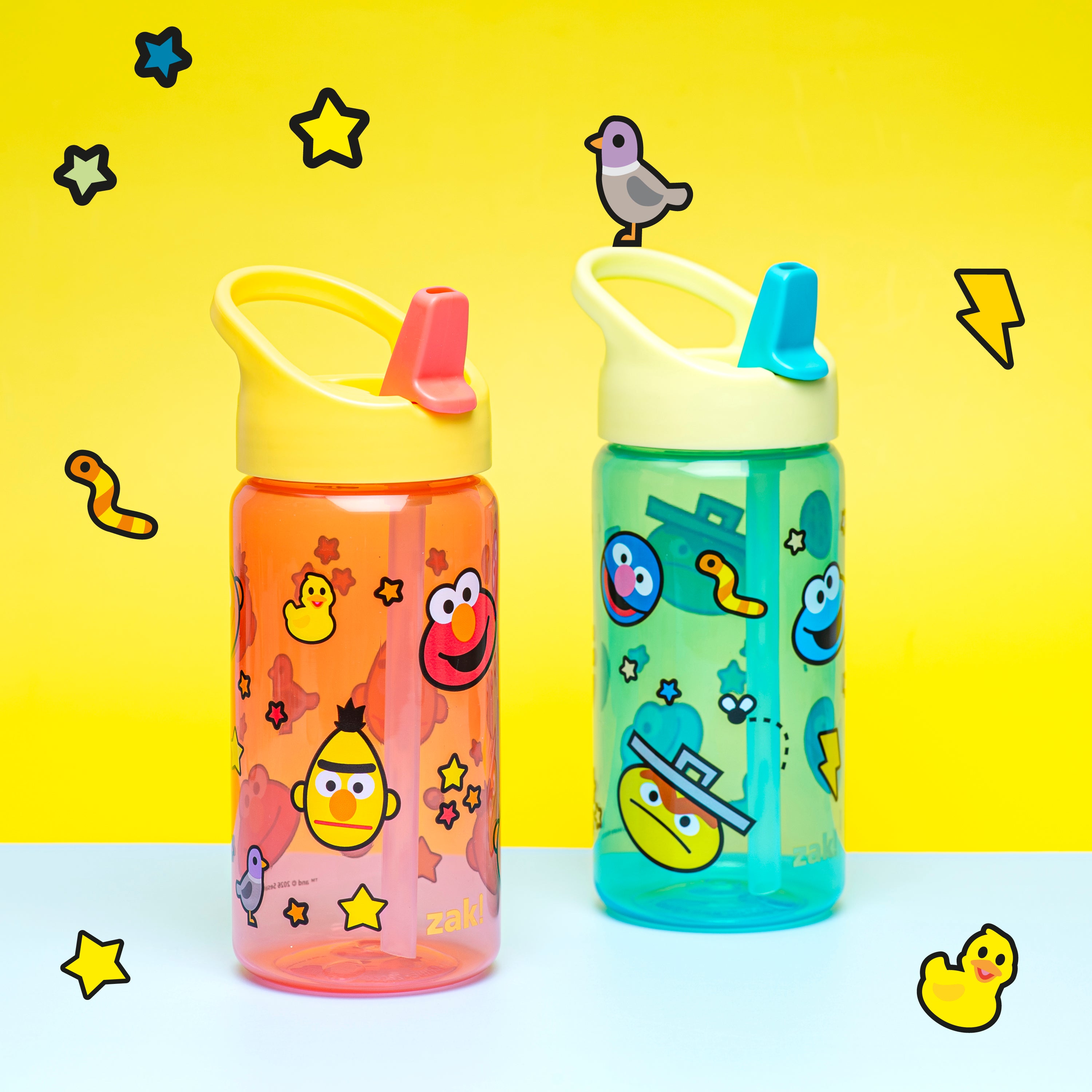 Kids Sesame Street Siply Water Bottles with Leak-Proof Flip-Up Spout