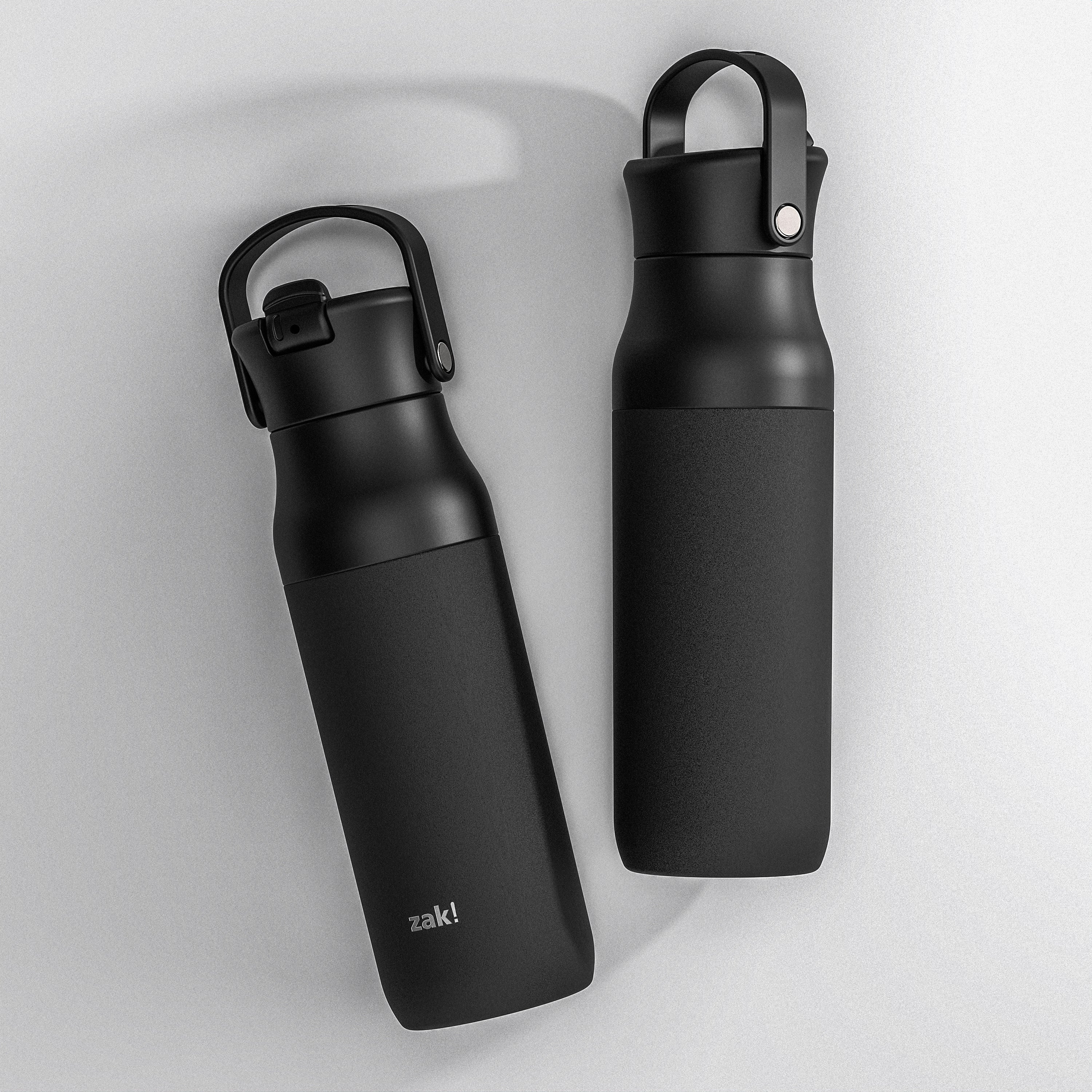 Harmony Recycled Stainless Steel Insulated Water Bottle with Flip-Up Straw Spout - Ebony, 32 ounces