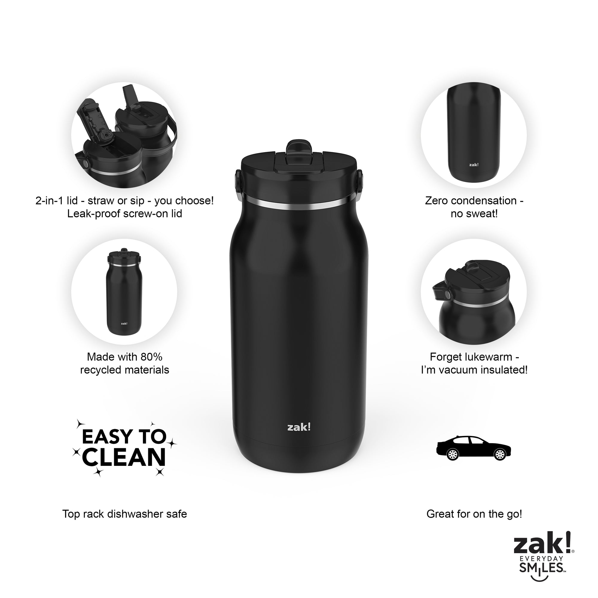 Harmony Recycled Stainless Steel Insulated Hot & Cold Tumbler - Ebony, 64 ounces