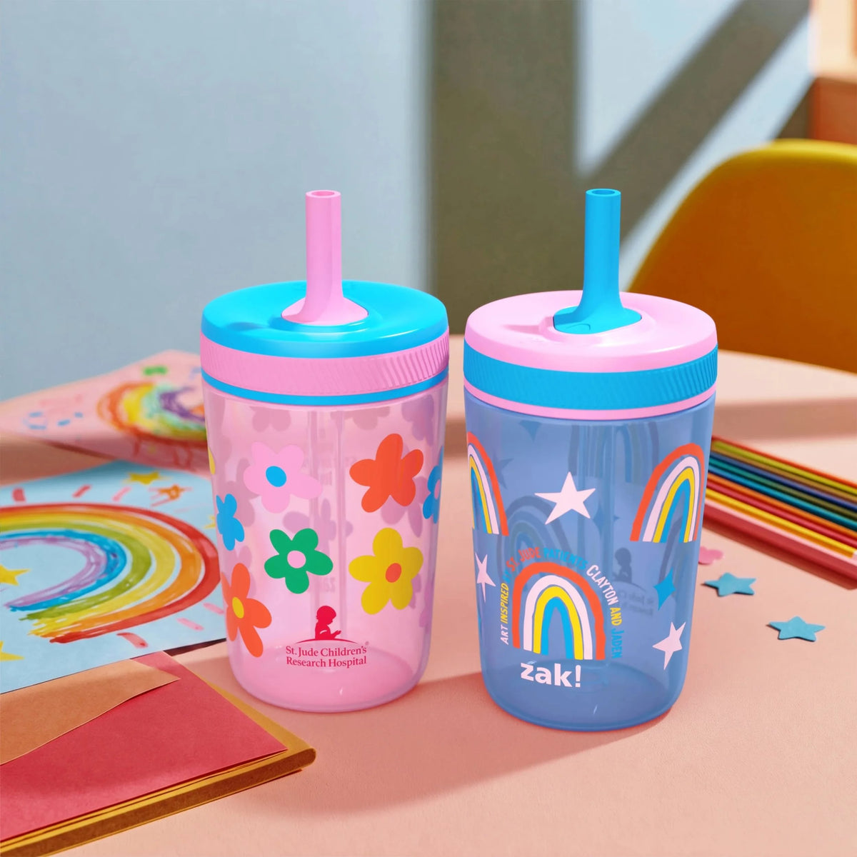 Flowers and Rainbows Kelso Kids Leak Proof Tumbler with Lid and Straw - 15 Ounces