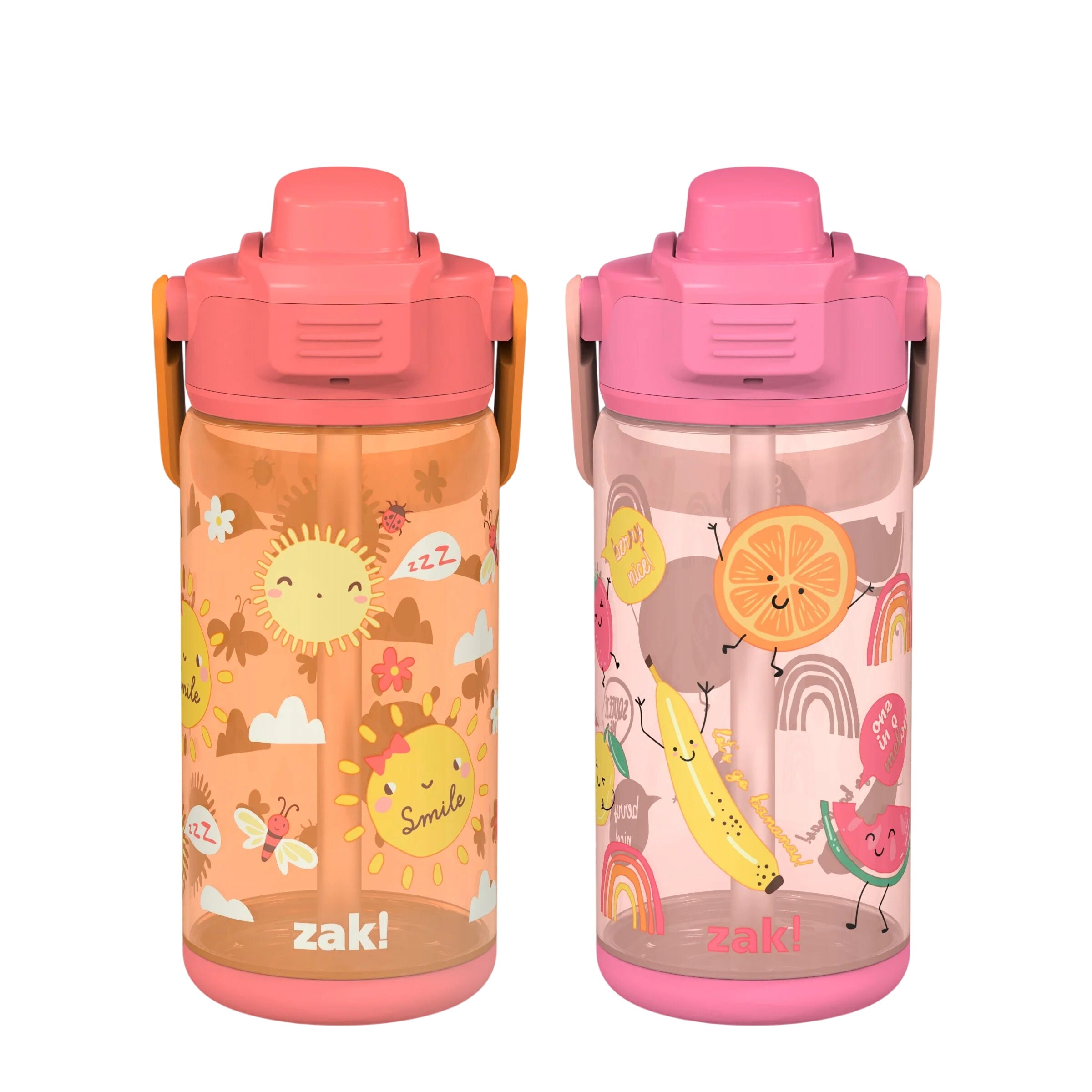 Beacon 2-Piece Kids Water Bottle Set with Covered Spout - Happy Skies and Happy Fruit, 16 Ounces