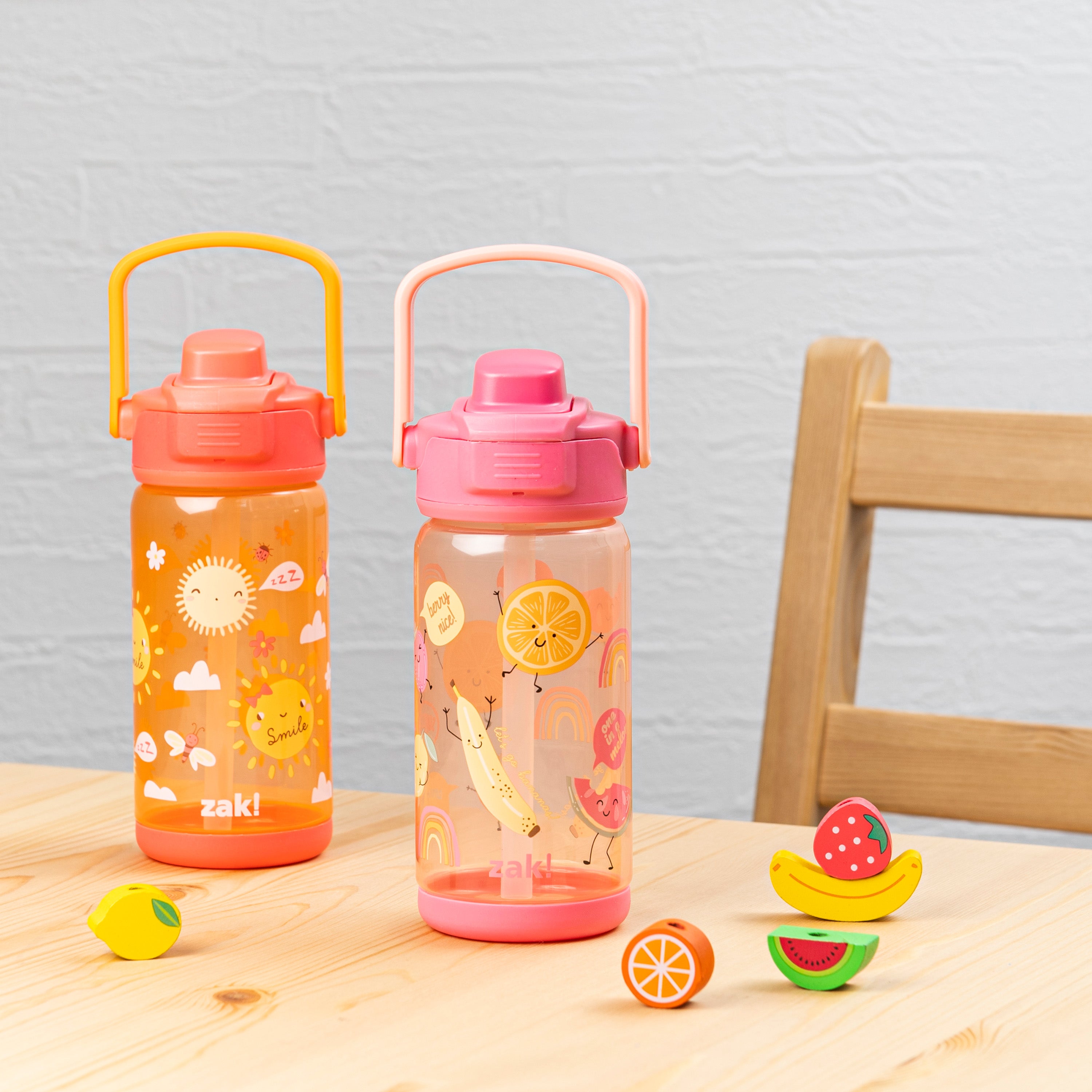 Beacon 2-Piece Kids Water Bottle Set with Covered Spout - Happy Skies and Happy Fruit, 16 Ounces