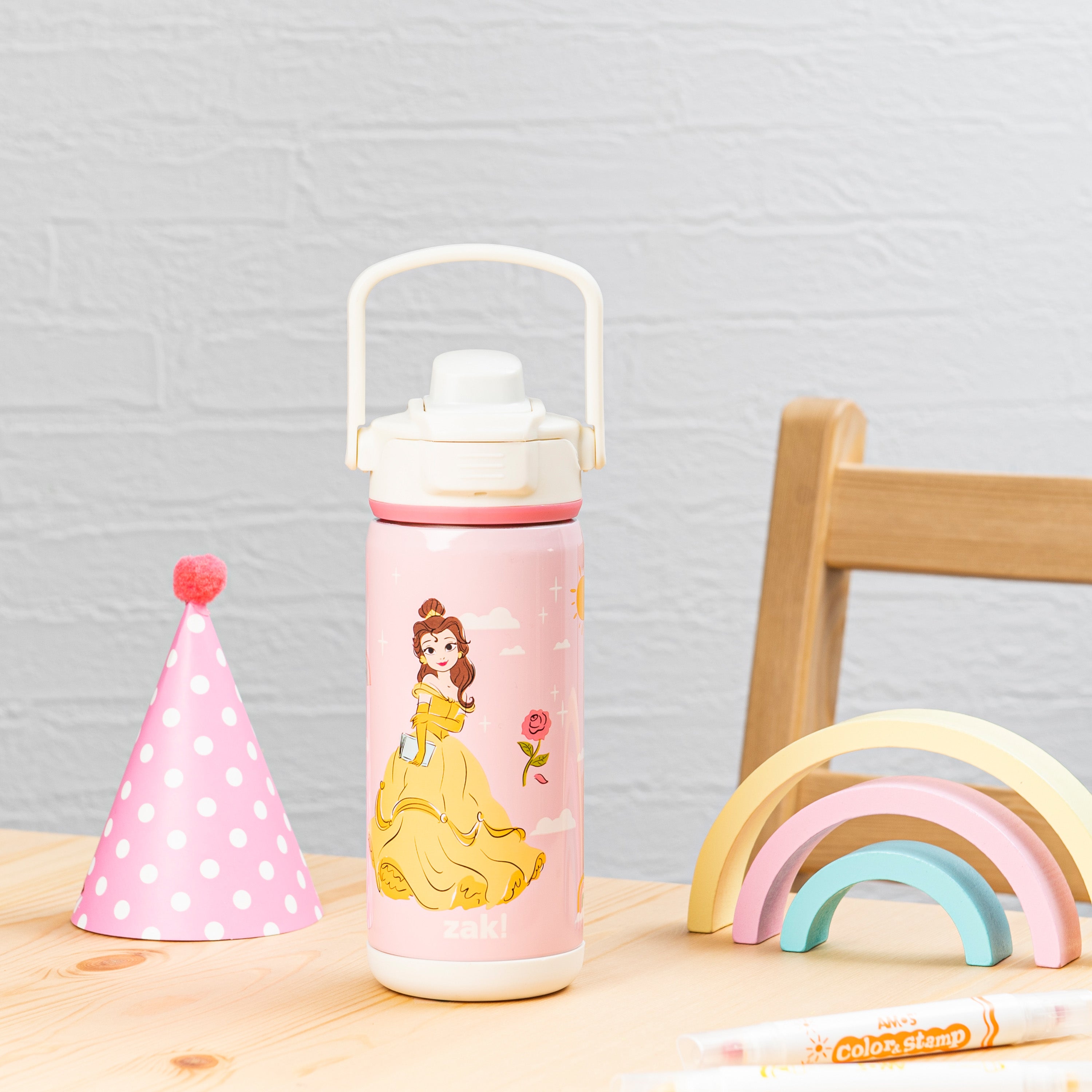 Disney Princess Beacon Stainless Steel Insulated Kids Water Bottle with Covered Spout, 14 Ounces