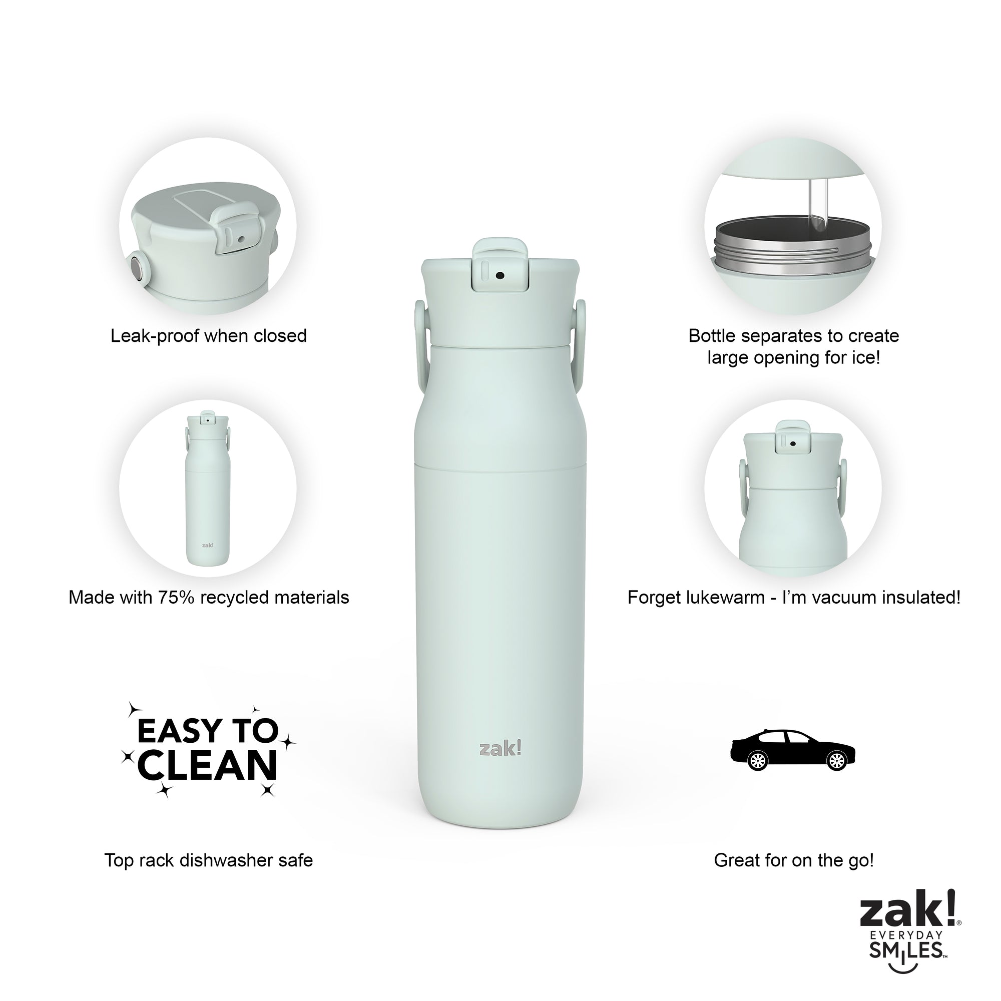 Harmony Recycled Stainless Steel Insulated Water Bottle with Flip-Up Straw Spout - Icicle, 32 ounces