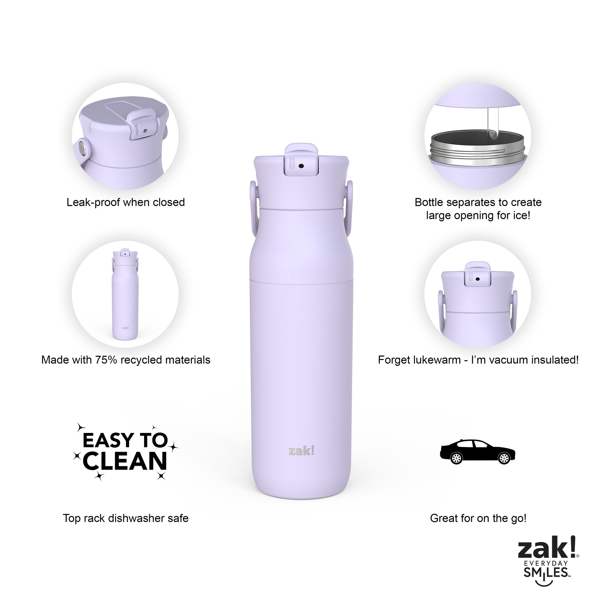 Harmony Recycled Stainless Steel Insulated Water Bottle with Flip-Up Straw Spout - Smoky Lilac, 32 ounces