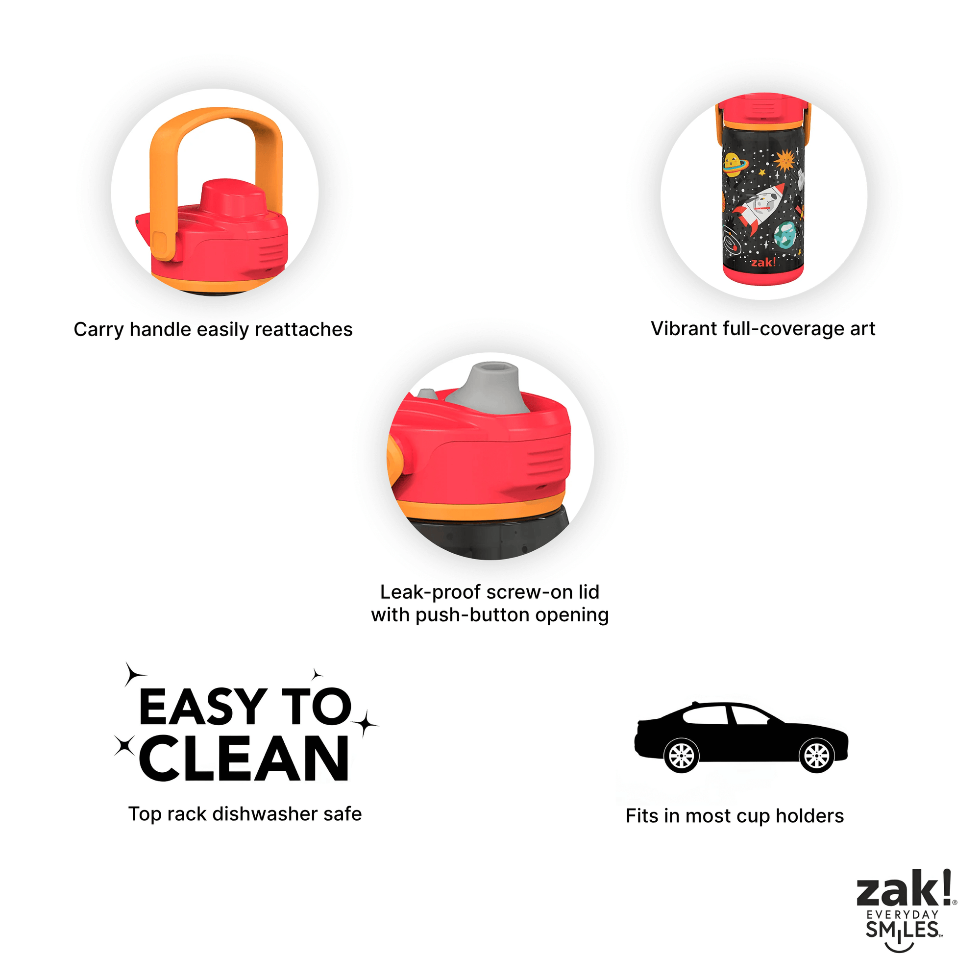 Zak Designs plastic water bottle set - vibrant designs