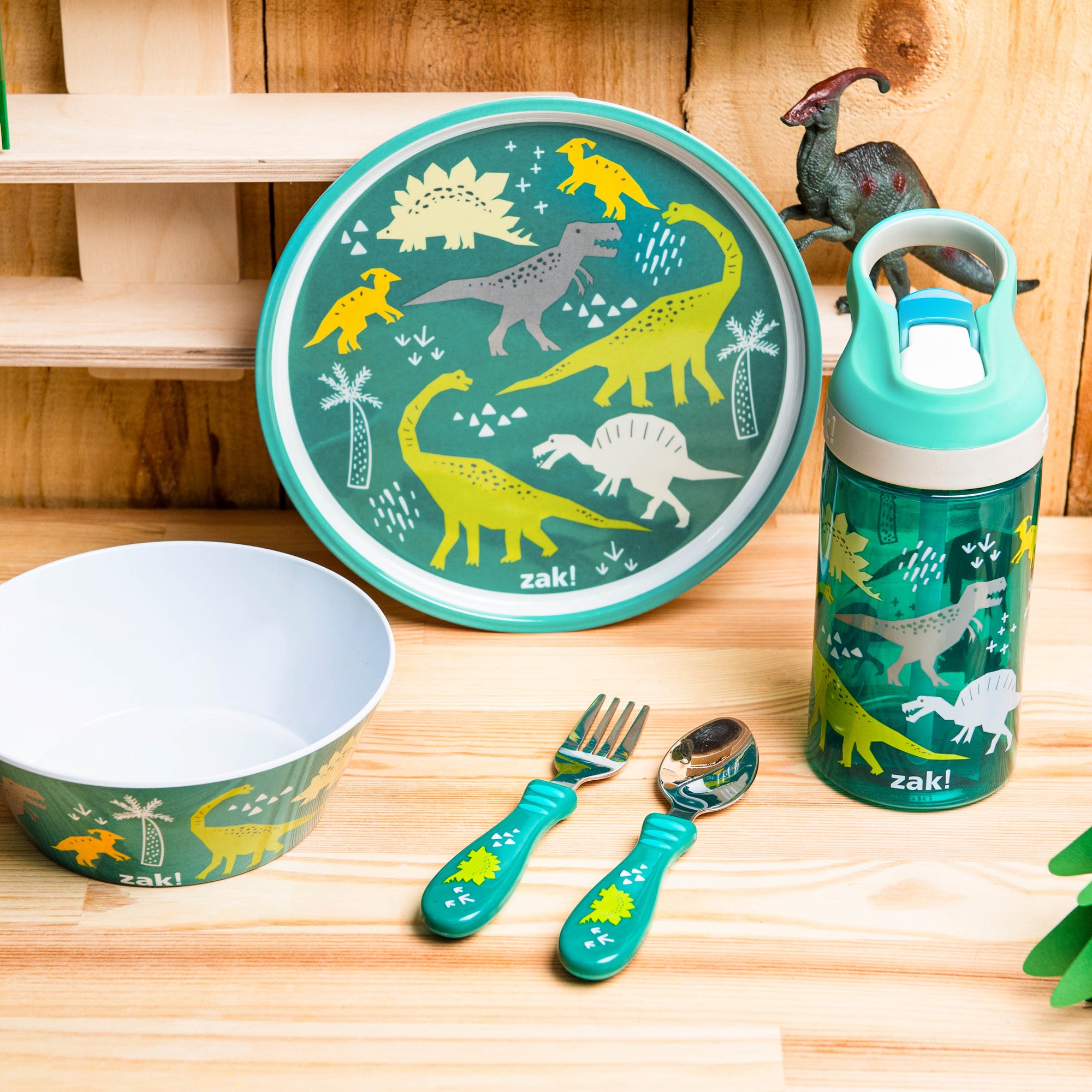 Dinosaur Melamine Kids Dinnerware Set with Water Bottle