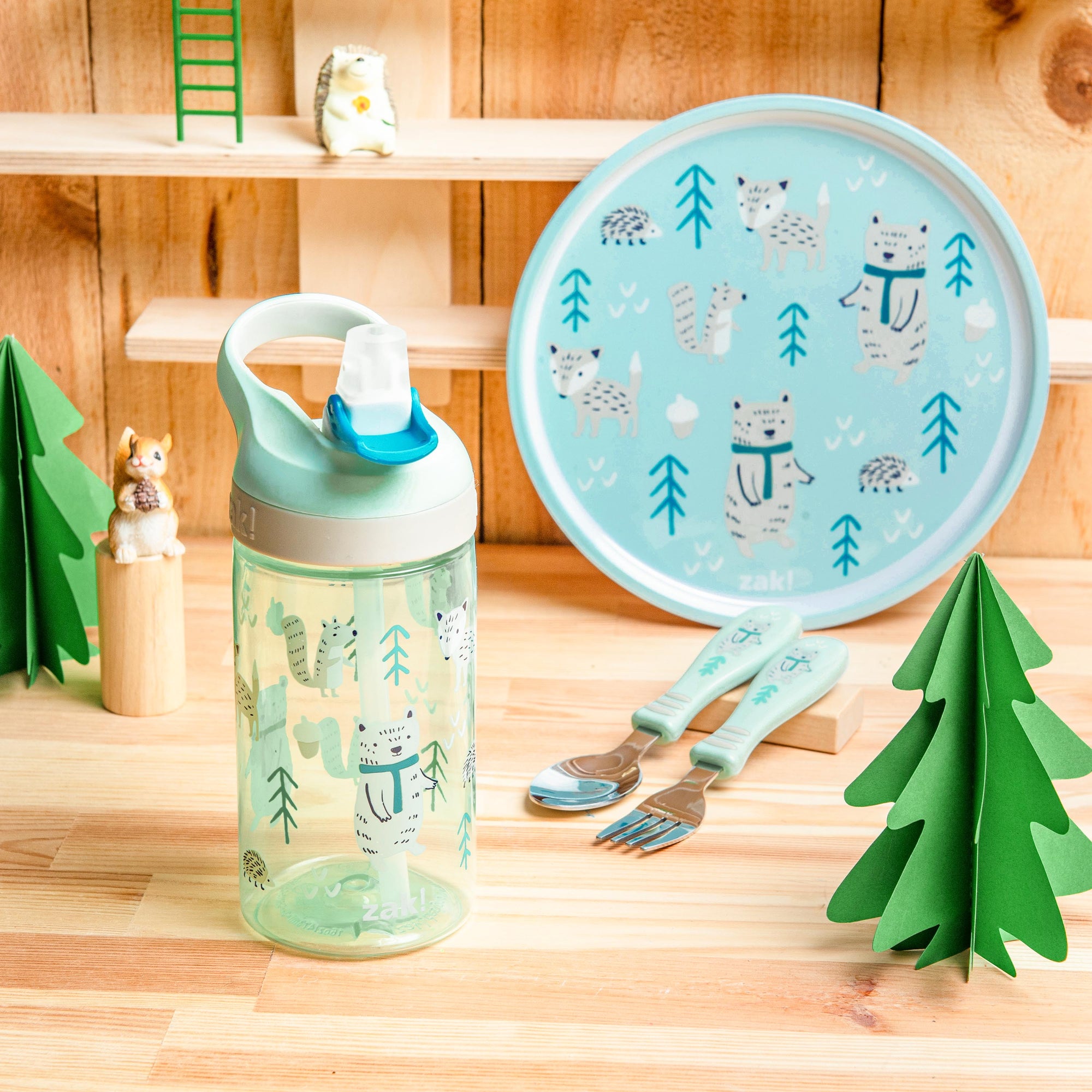 Forest Friends Melamine Kids Dinnerware Set with Water Bottle