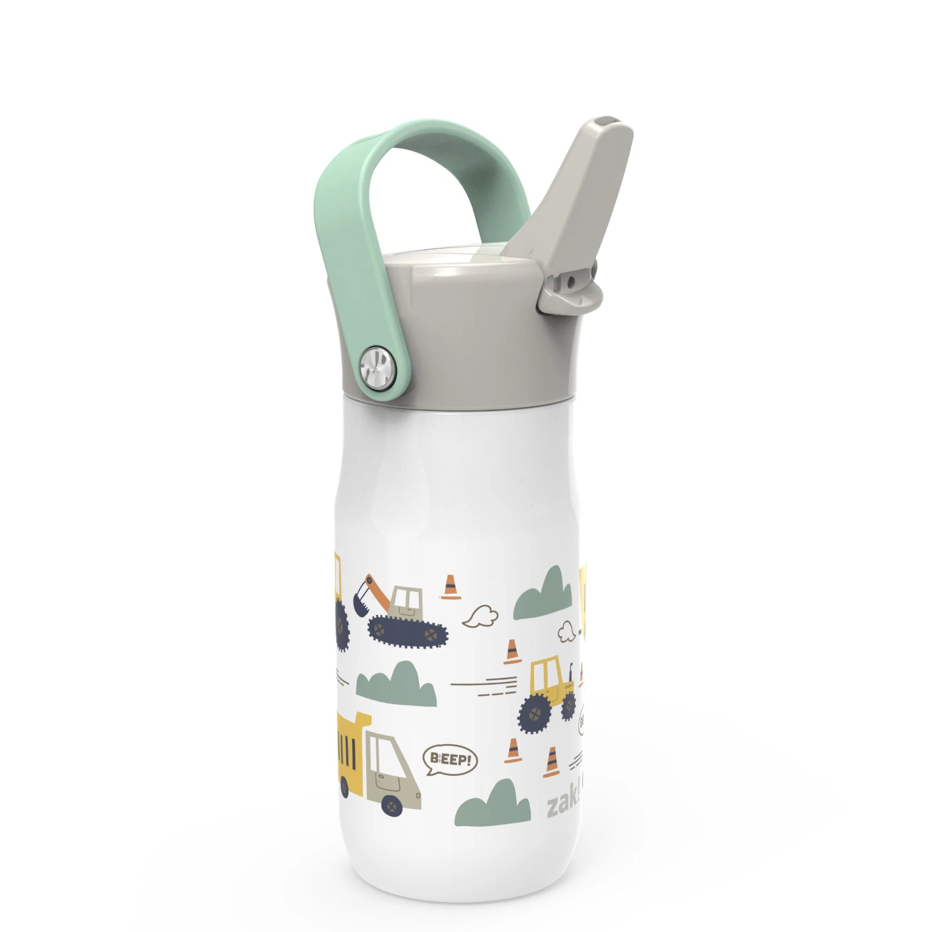 Construction Harmony Recycled Stainless Steel Kids Water Bottle with Straw Spout, 14 ounces