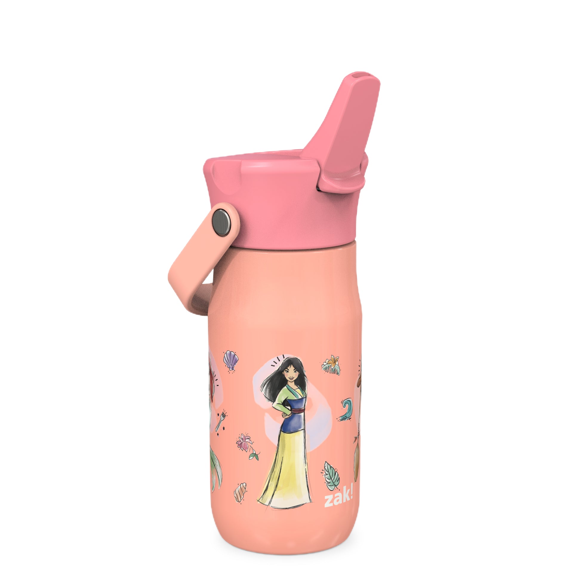 Disney Princess Harmony Recycled Stainless Steel Kids Water Bottle with Straw Spout, 14 ounces