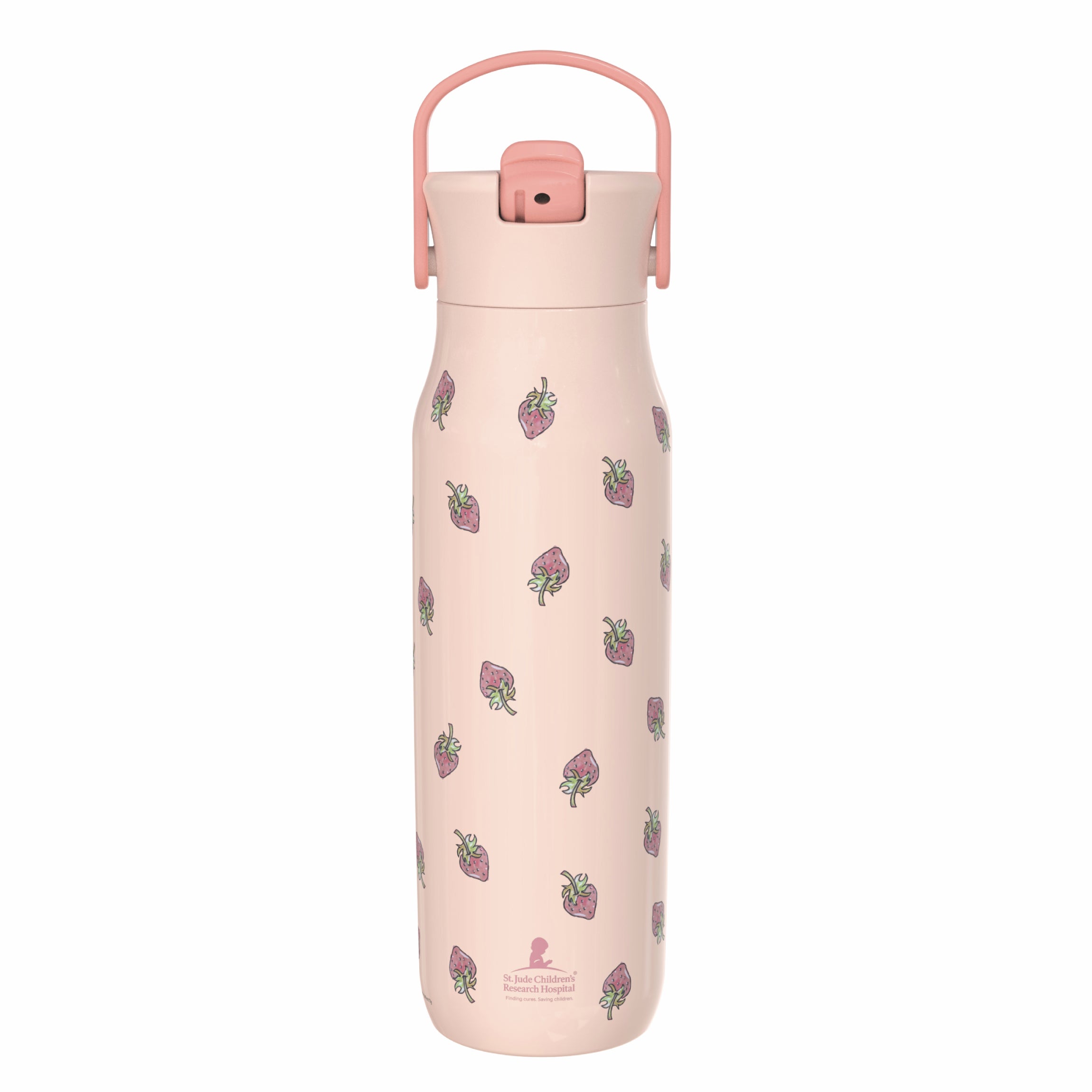 Zak Designs 32oz Stainless Steel Harmony Water Bottle Inspired by St. Jude Patient Art Strawberry, Pink