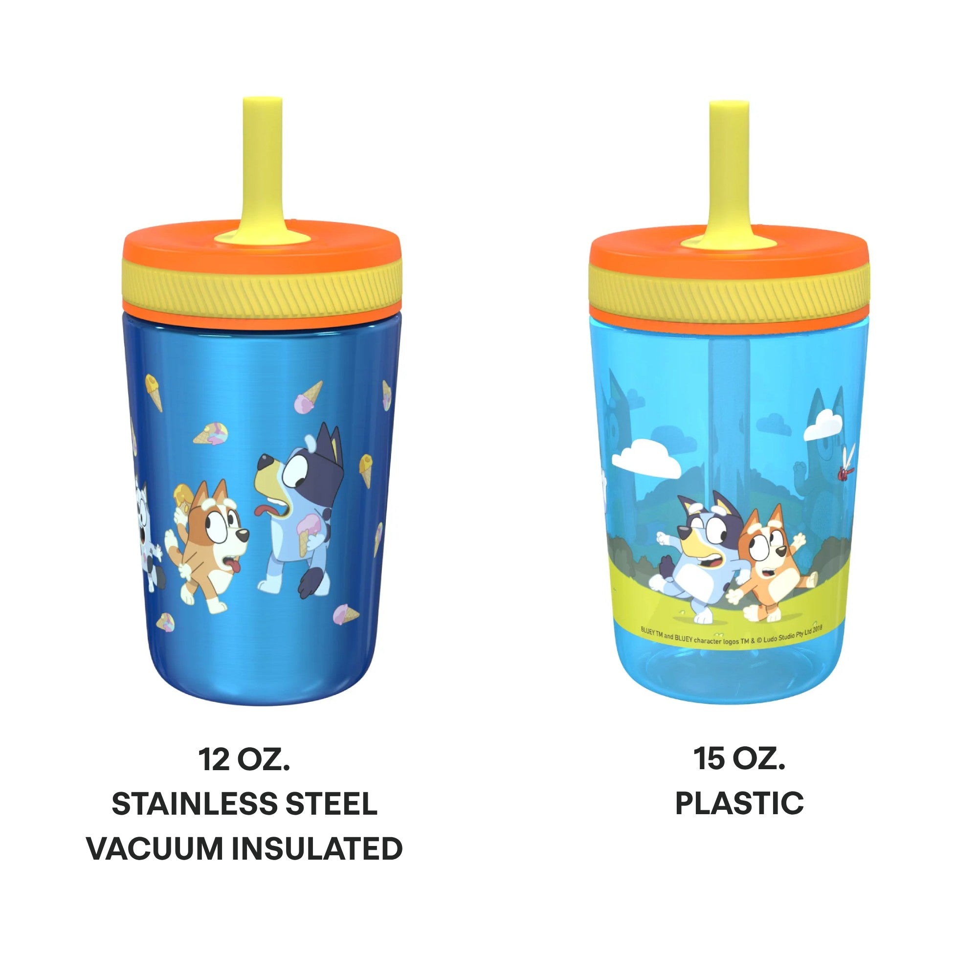 Bluey Kids Stainless Steel and Plastic Leak Proof Tumbler Set