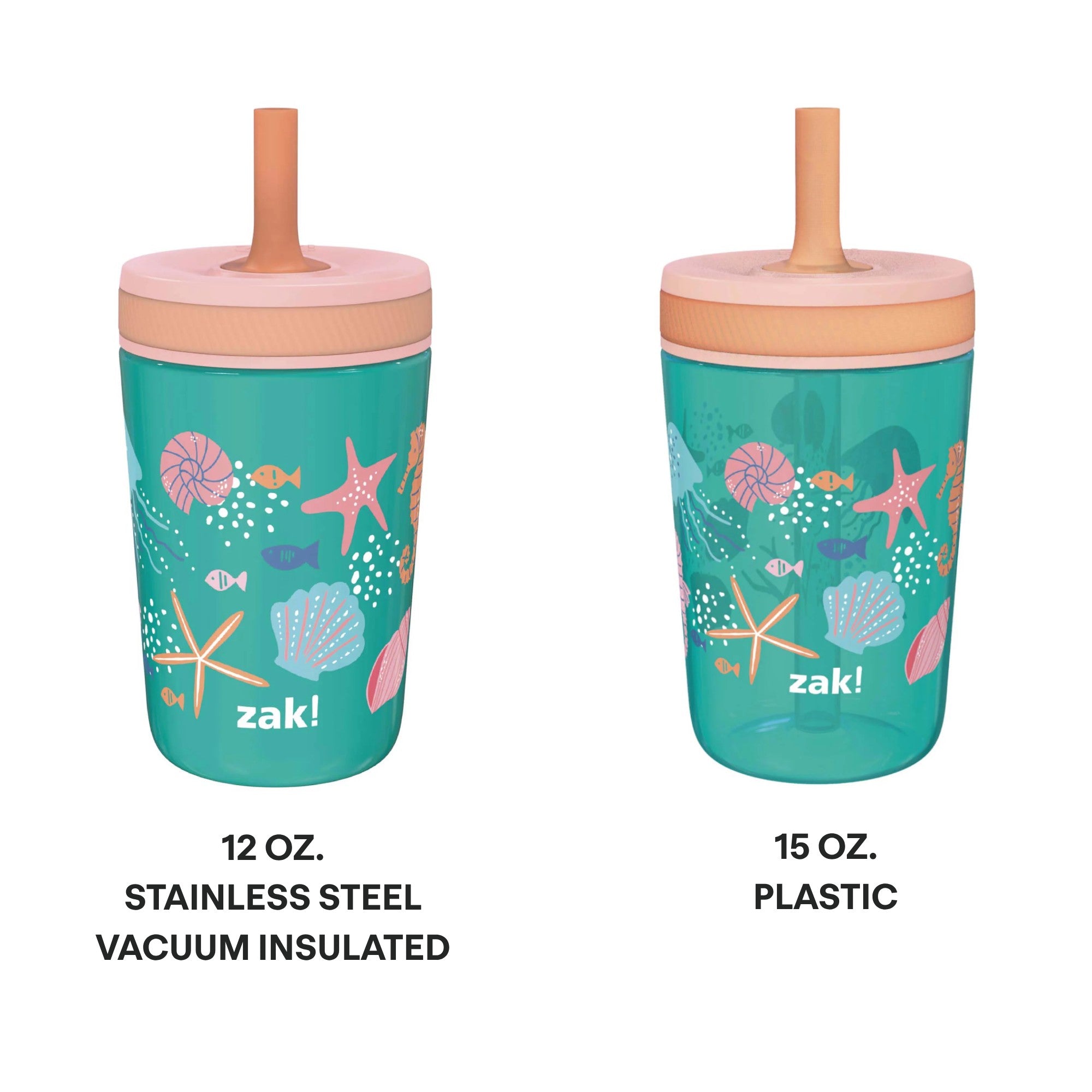 Sea Shells Kids Stainless Steel and Plastic Leak Proof Tumbler Set
