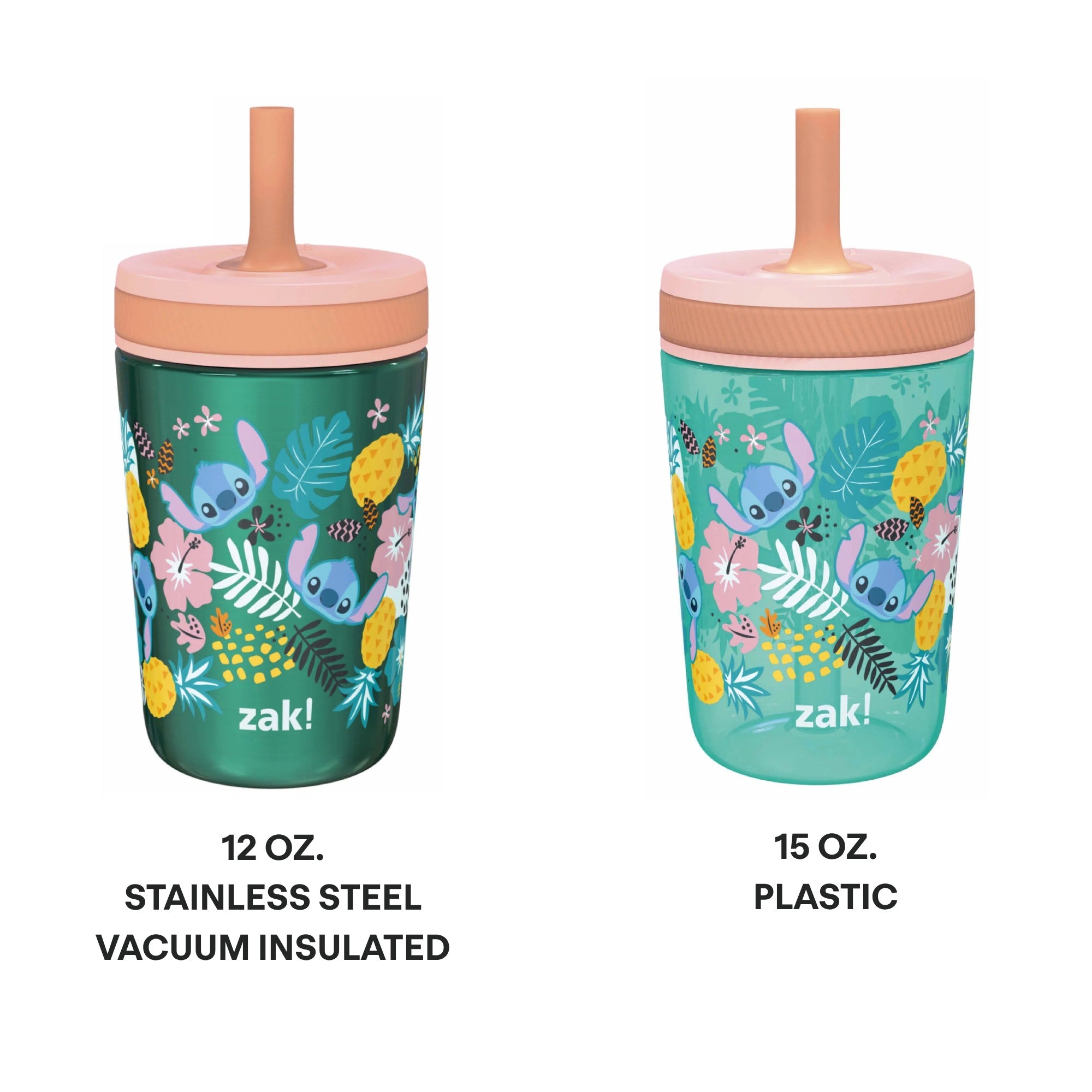 Disney Lilo & Stitch Kids Stainless Steel and Plastic Leak Proof Tumbler Set