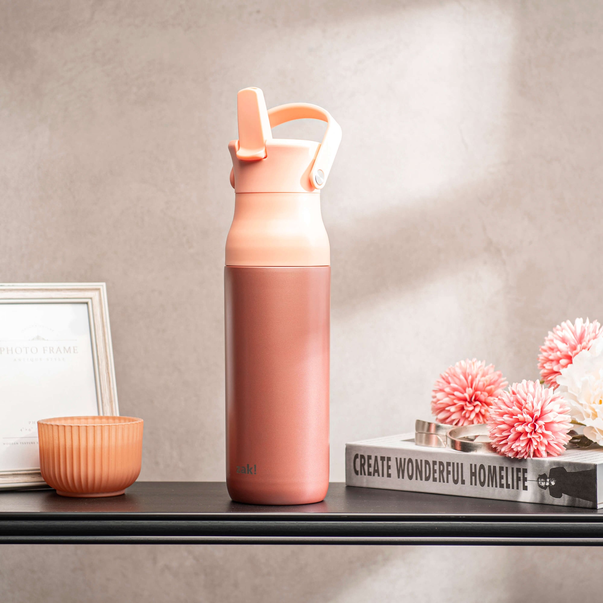 Harmony Recycled Stainless Steel Insulated Water Bottle with Flip-Up Straw Spout - Coral, 32 ounces