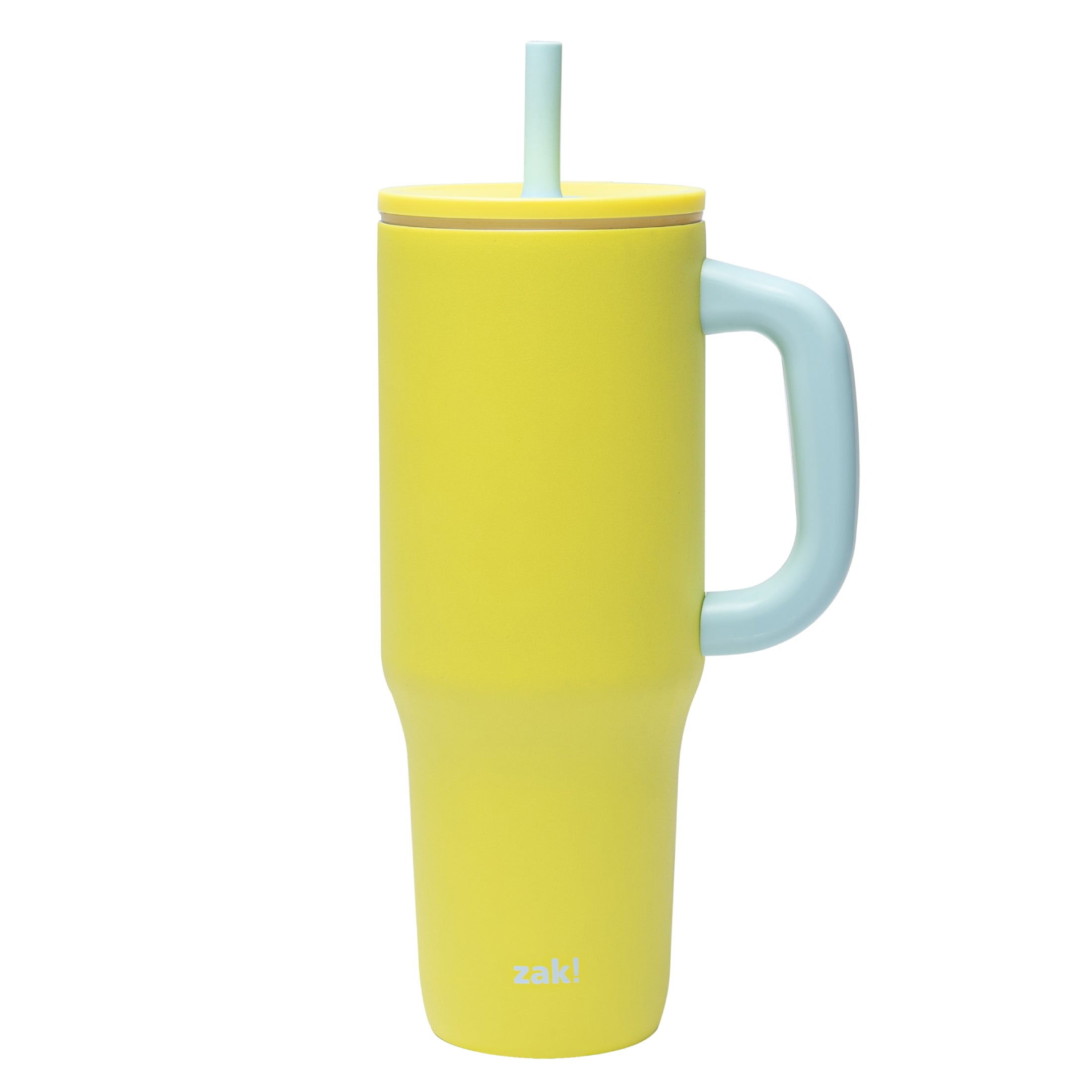 Zak Designs Sutton Travel Tumbler for On the Go, 40oz Stainless Steel with Vacuum Insulation, Silicone Straw, and Carry Handle for Cold Drinks