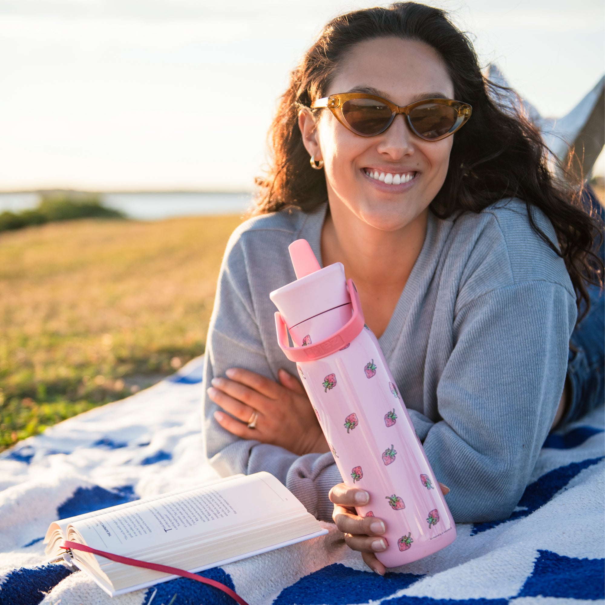 Strawberry Harmony Stainless Steel Kids Water Bottle with Straw Spout, 14 ounces