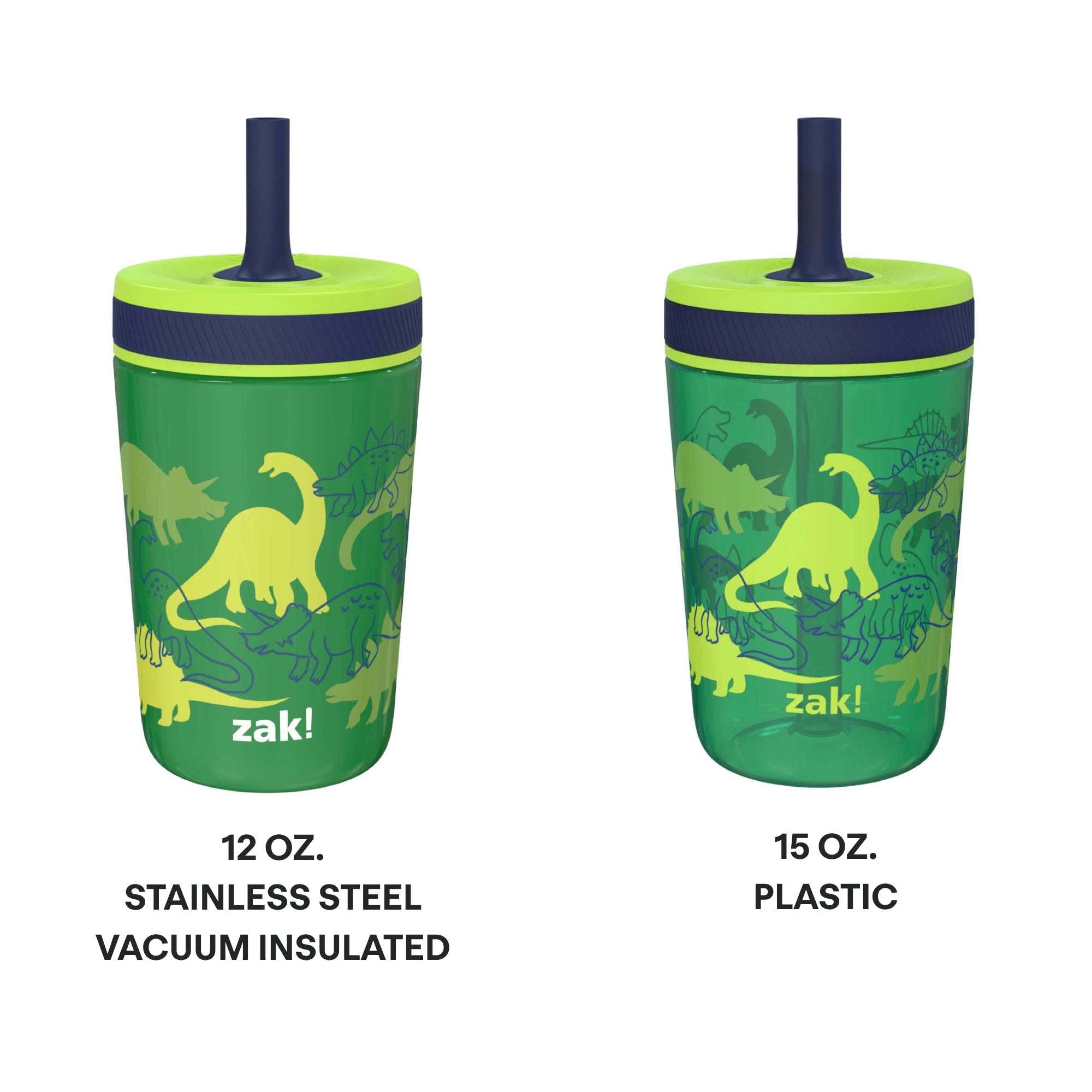 Dino Camo Kids Stainless Steel and Plastic Leak Proof Tumbler Set