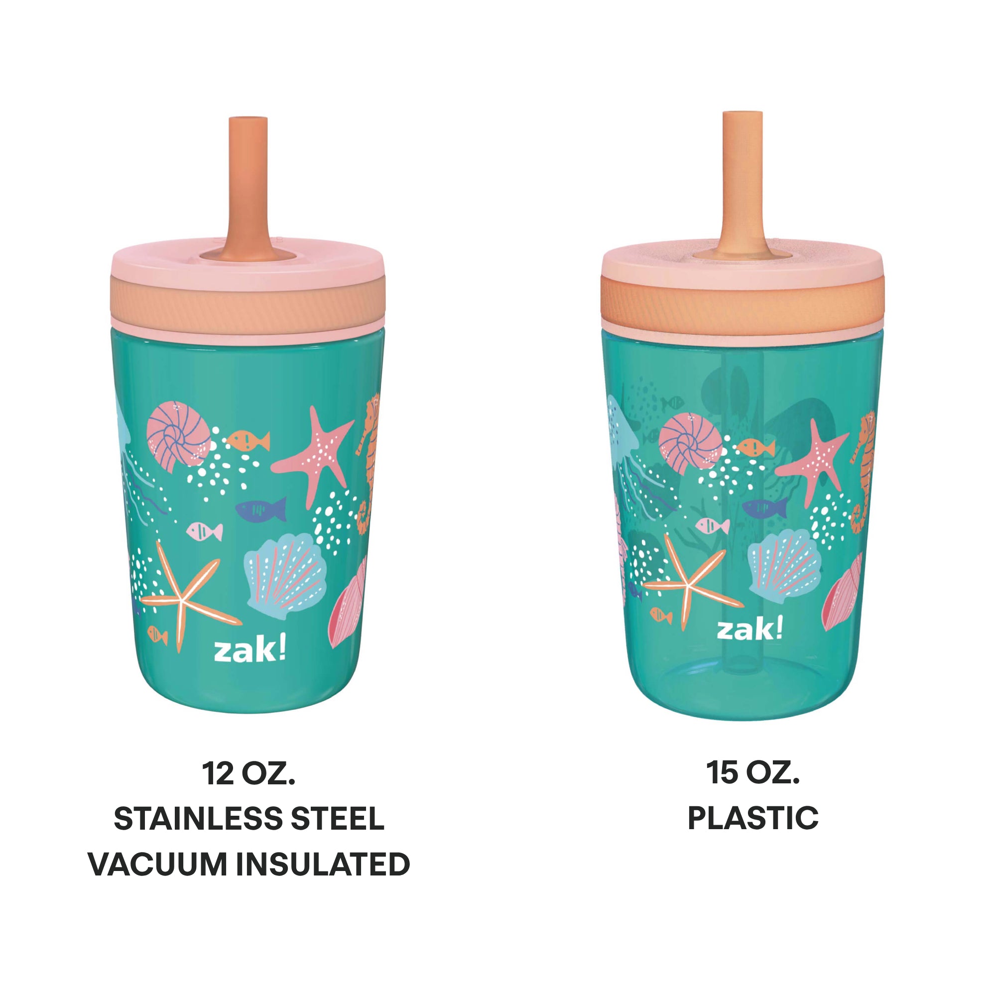 Sea Shells Kids Stainless Steel and Plastic Leak Proof Tumbler Set