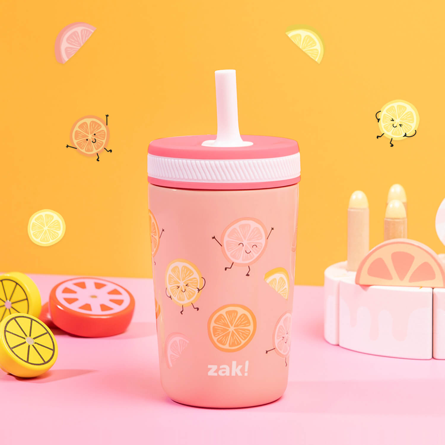 Zak Designs insulated for cold drinks kids' cup - happy fruit design