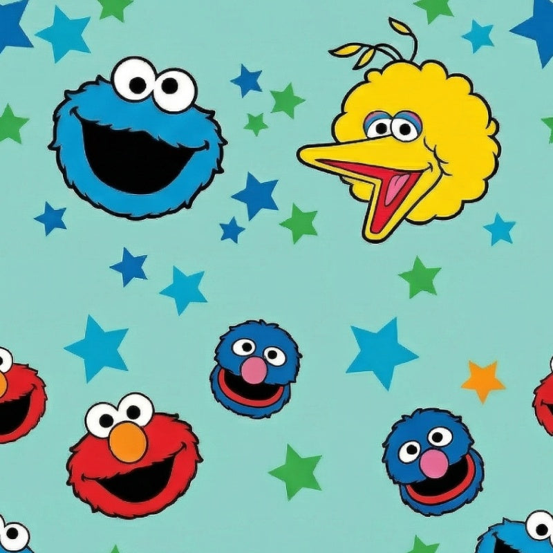 Sesame Street pattern featuring Cookie Monster, Elmo, Big Bird, and Grover