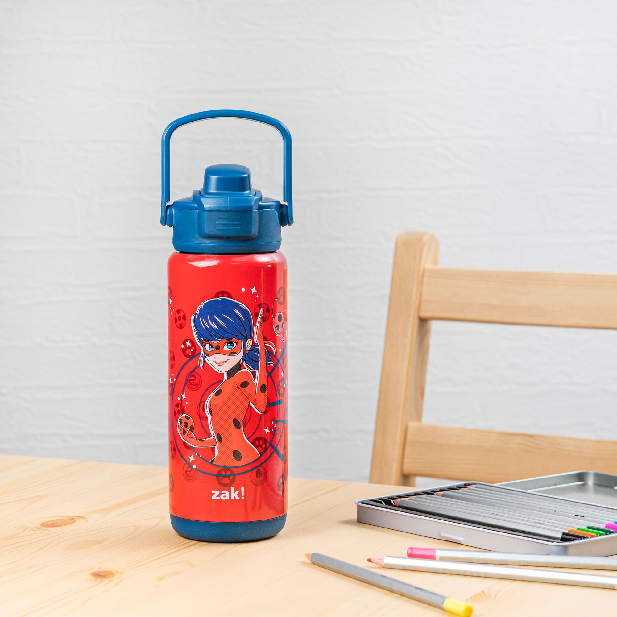 Miraculous Ladybug Beacon Stainless Steel Insulated Kids Water Bottle with Covered Spout, 20 Ounces