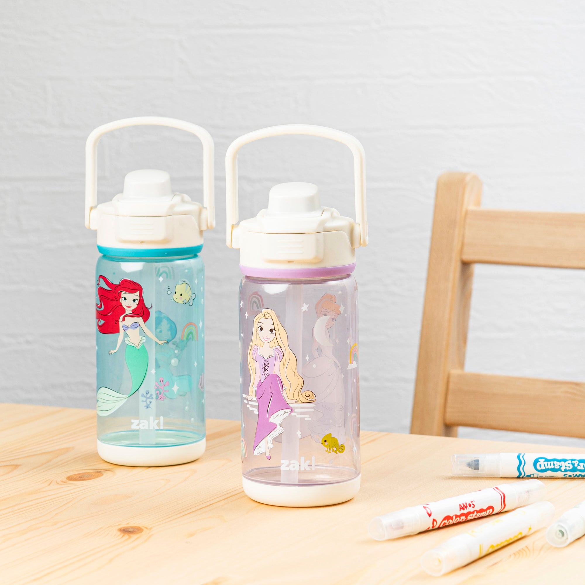 Disney Princess Beacon 2-Piece Kids Water Bottle Set with Covered Spout, 16 Ounces