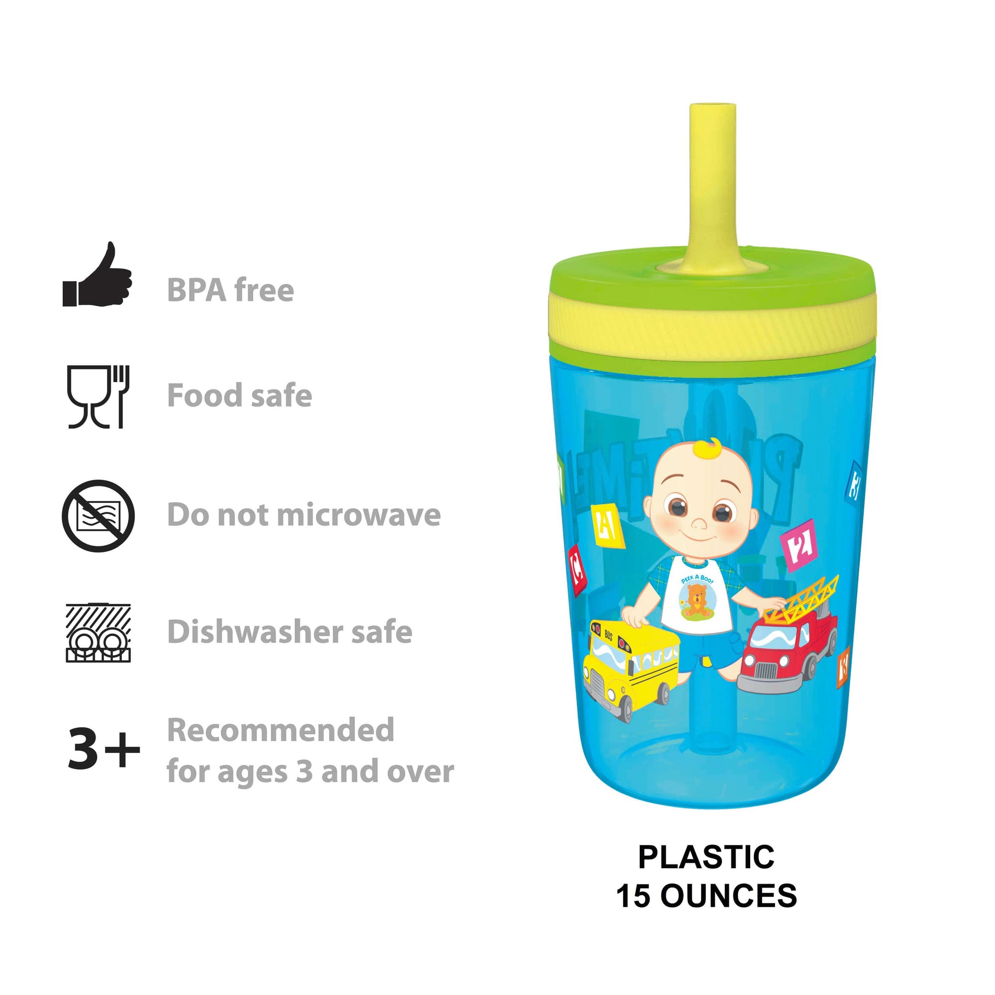 CoComelon Kids Stainless Steel and Plastic Leak Proof Tumbler Set
