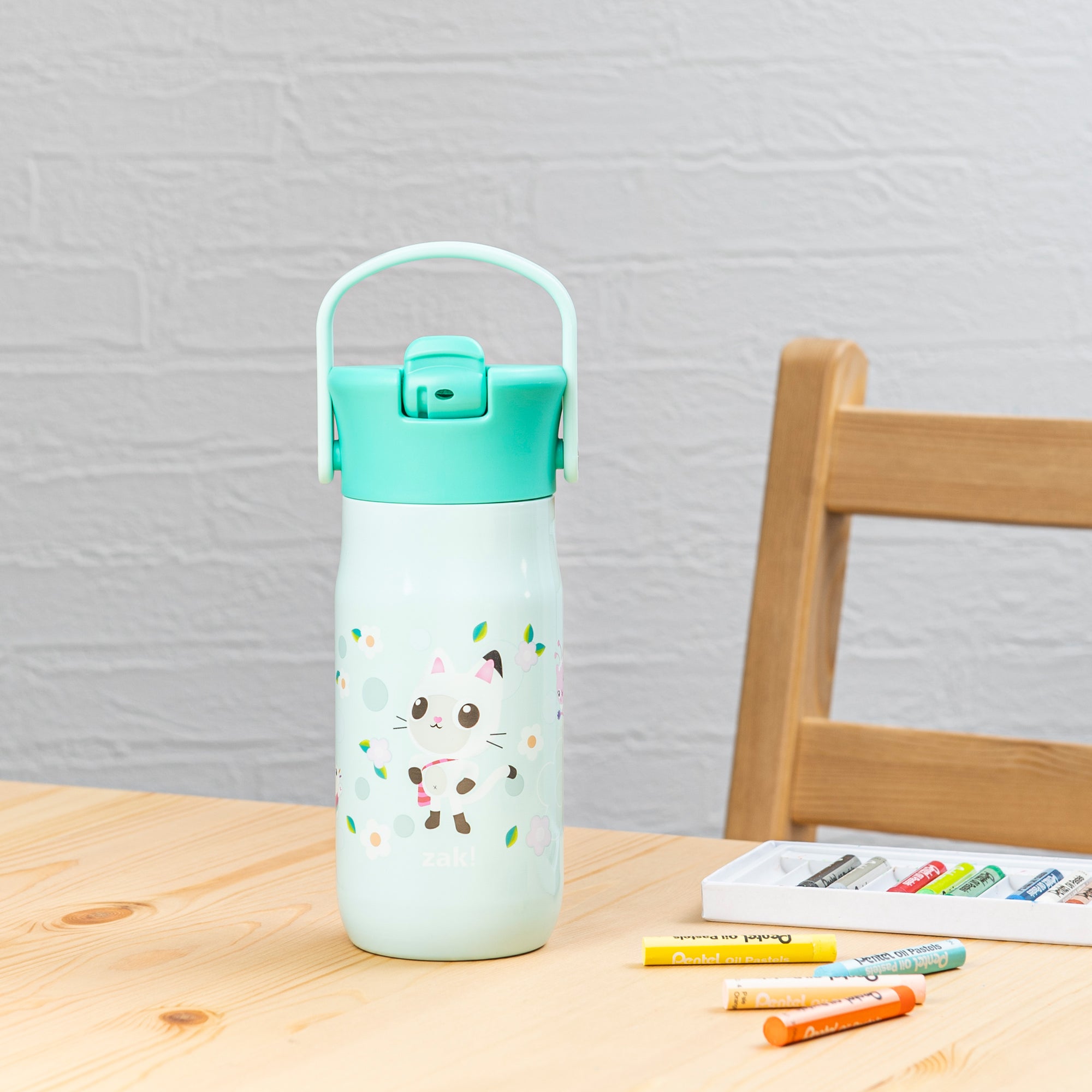 Gabby's Dollhouse Harmony Recycled Stainless Steel Kids Water Bottle with Straw Spout, 14 ounces