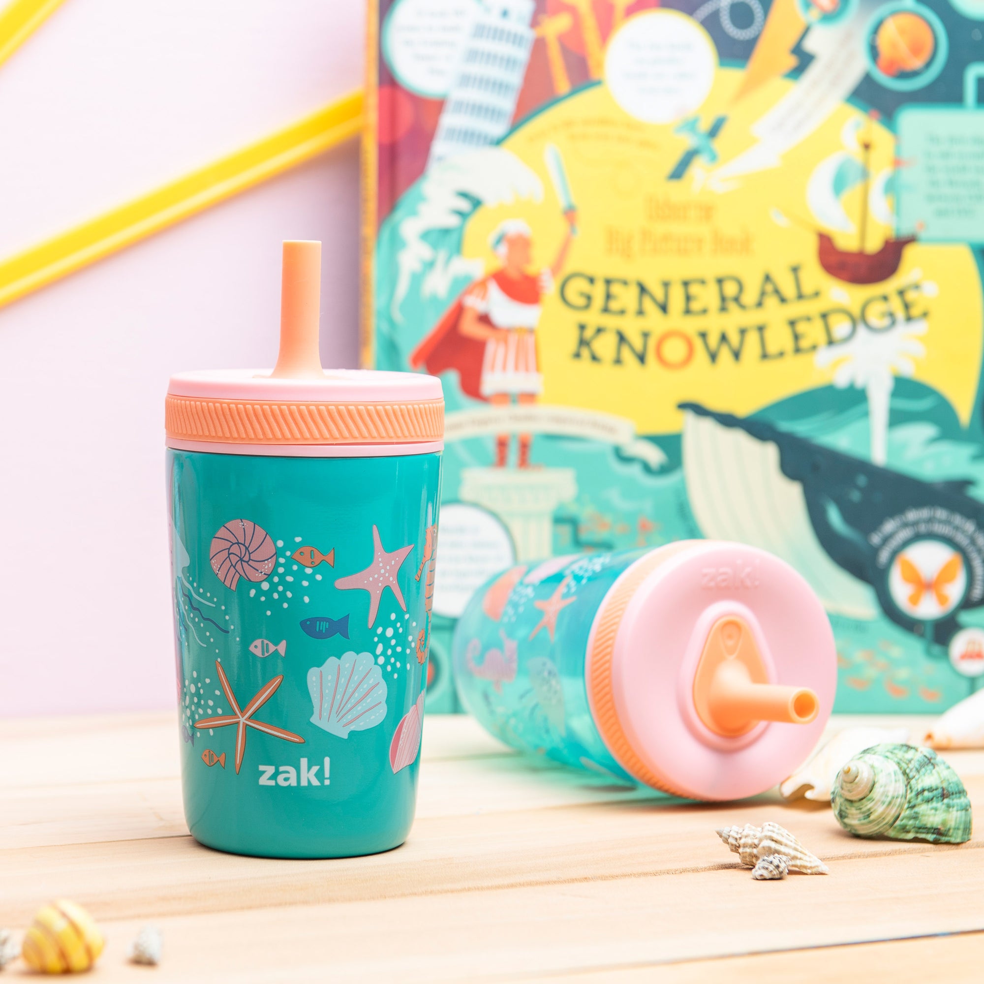Sea Shells Kids Stainless Steel and Plastic Leak Proof Tumbler Set