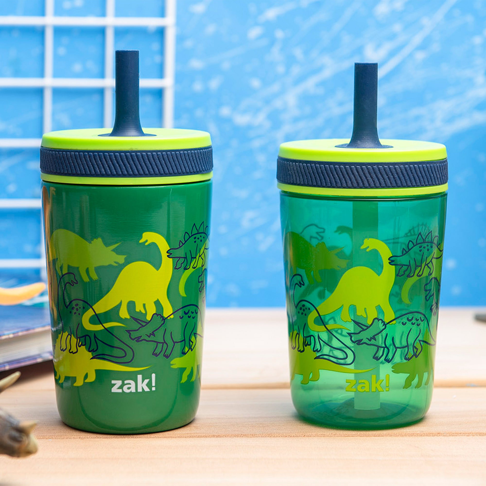 Dino Camo Kids Stainless Steel and Plastic Leak Proof Tumbler Set