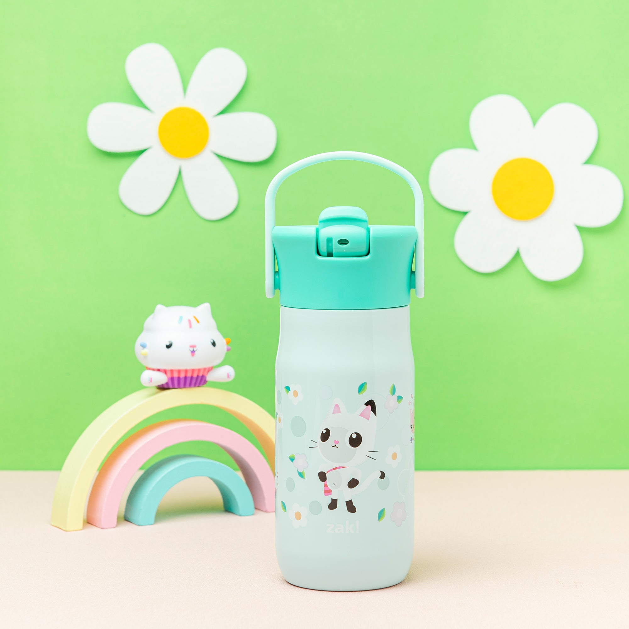 Gabby's Dollhouse Harmony Recycled Stainless Steel Kids Water Bottle with Straw Spout, 14 ounces