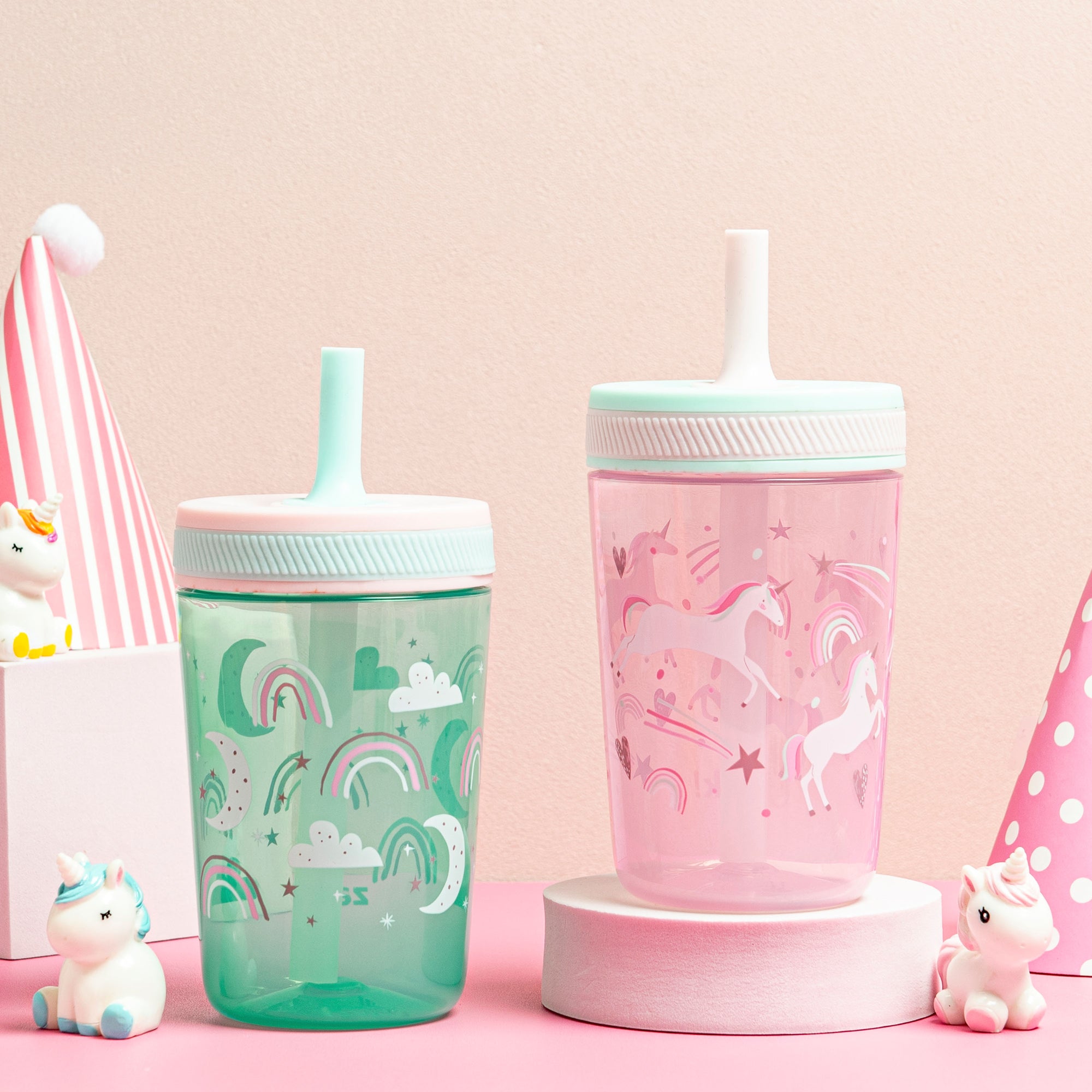 Unicorn and Happy Skies Kelso Kids Leak Proof Tumbler with Lid and Straw - 15 Ounces