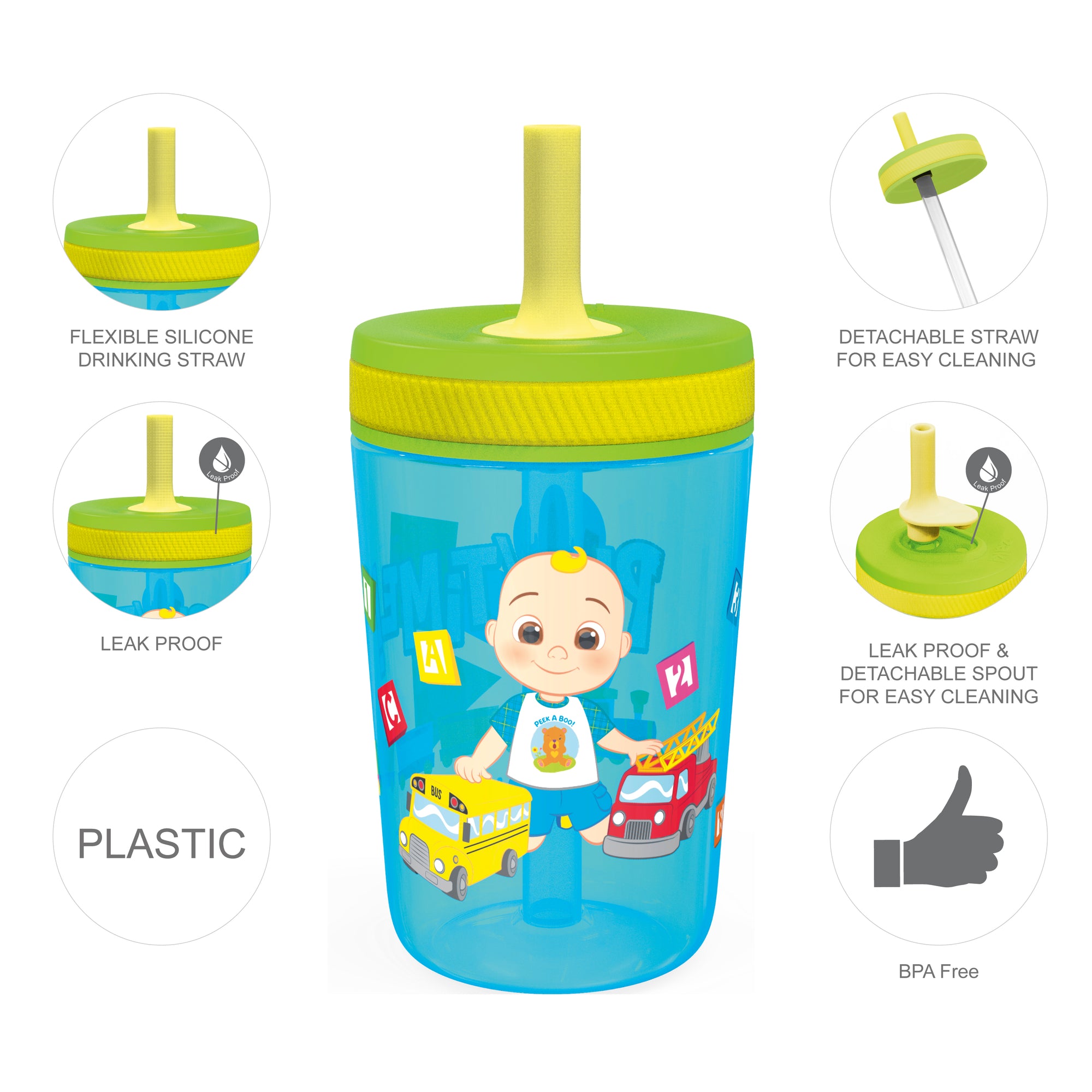 CoComelon Kelso Kids Leak Proof Tumbler with Lid and Straw