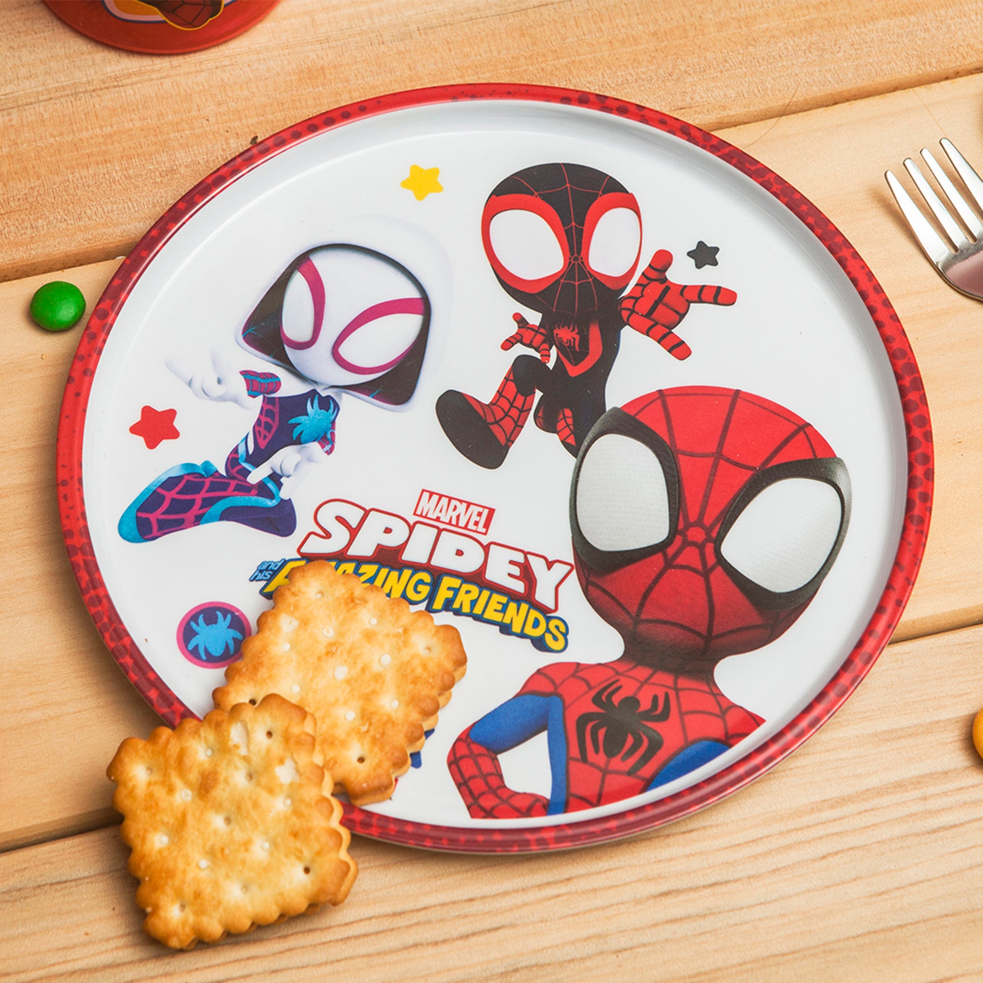 Marvel Spidey and Friends 5 Piece Melamine Kids Dinnerware Set with Water Bottle