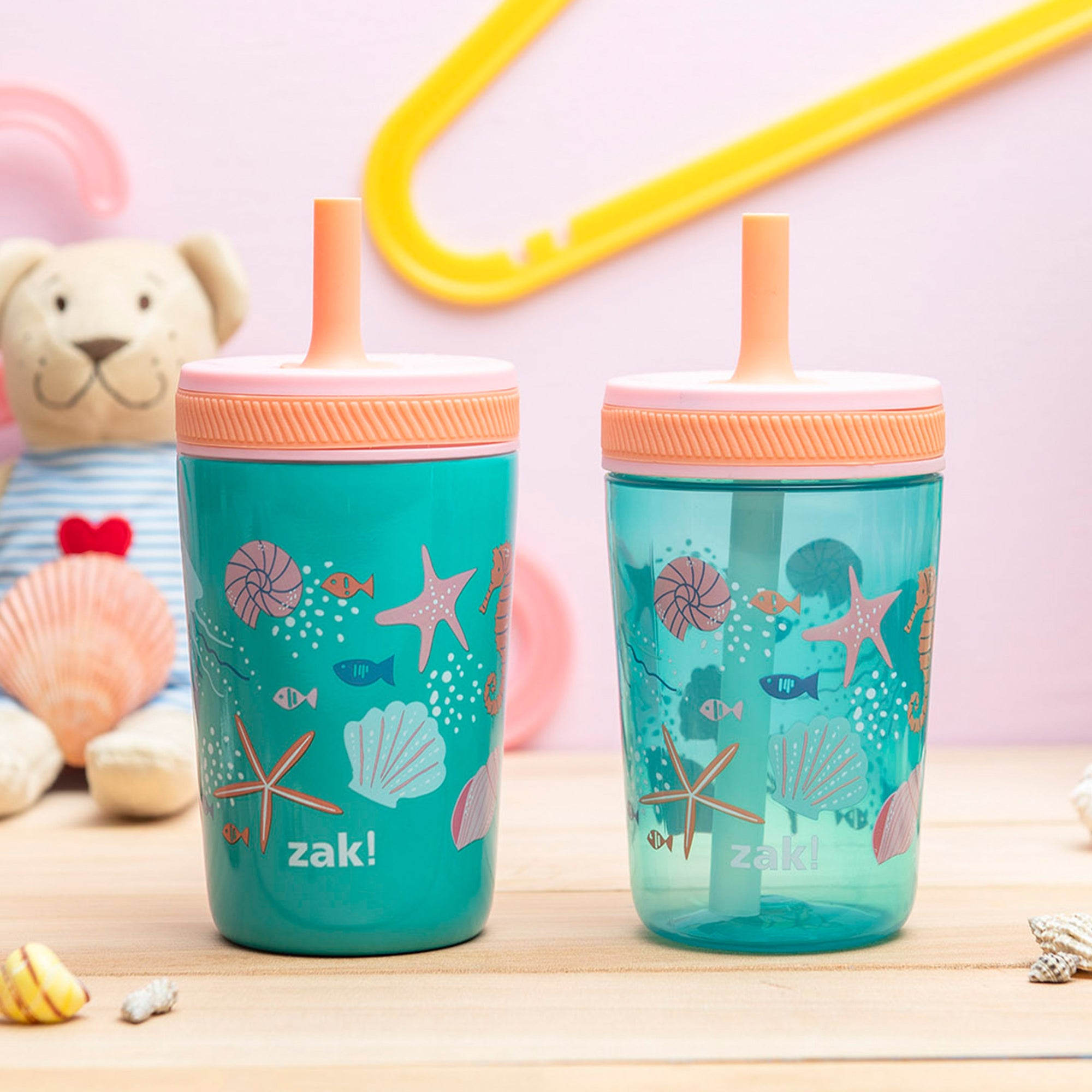 Sea Shells Kids Stainless Steel and Plastic Leak Proof Tumbler Set