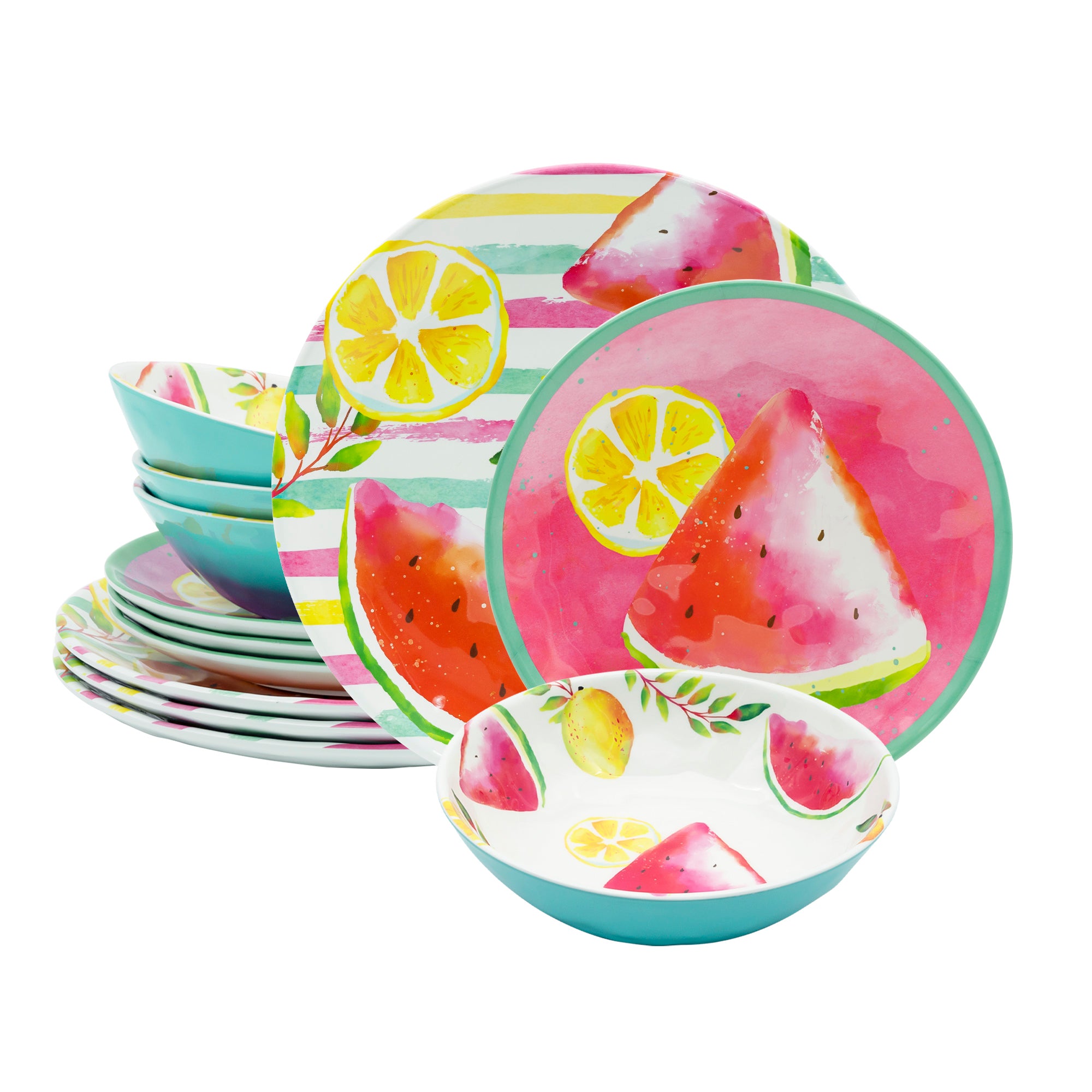 Summer Prints Bright Fruit 12 Piece Melamine Dinnerware Set 