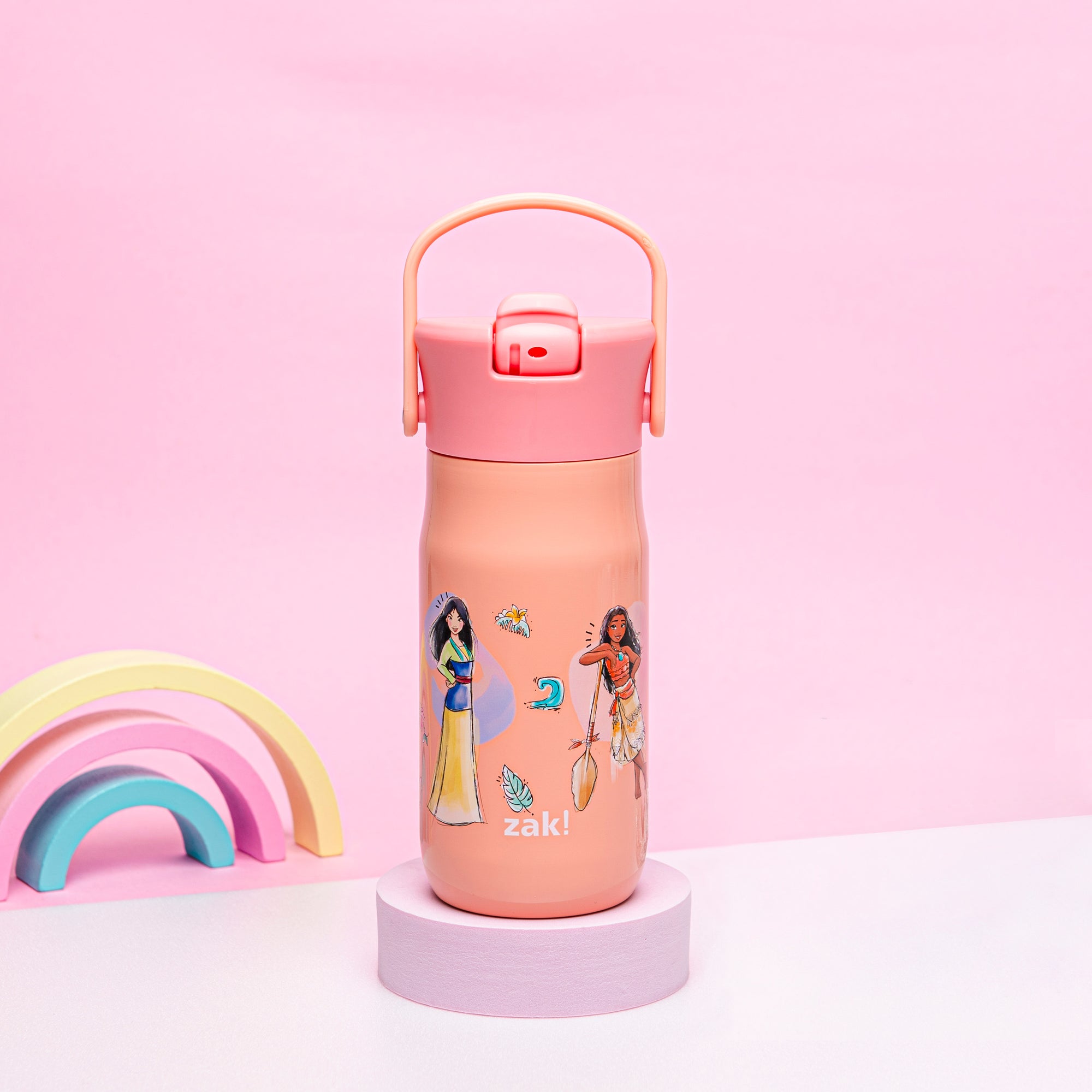 Disney Princess Harmony Recycled Stainless Steel Kids Water Bottle with Straw Spout, 14 ounces