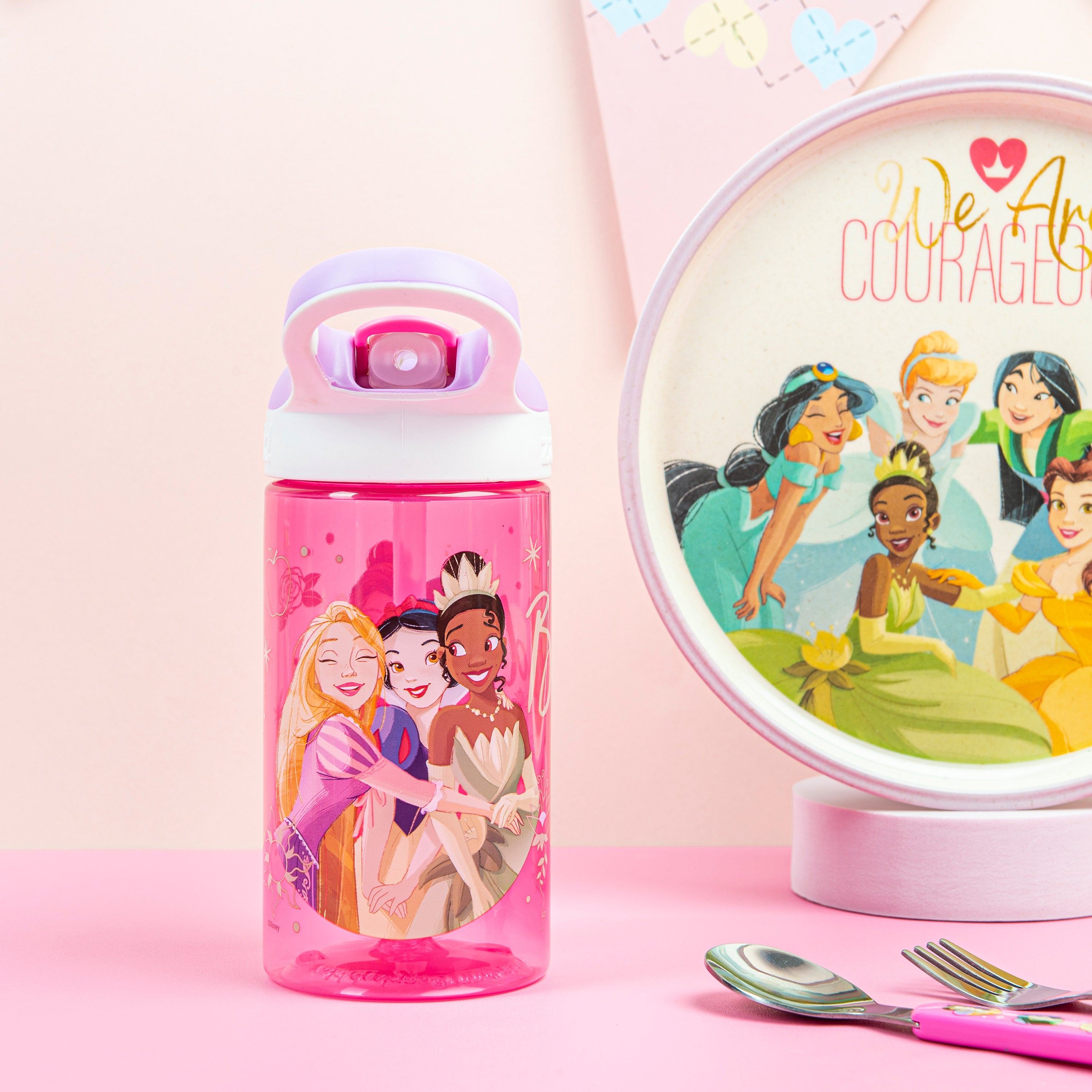 Disney Princess Melamine Kids Dinnerware Set with Water Bottle –