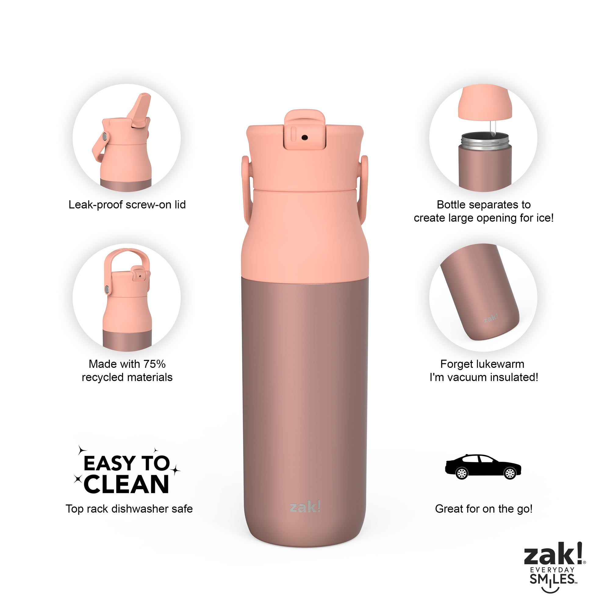 Harmony Recycled Stainless Steel Insulated Water Bottle with Flip-Up Straw Spout - Coral, 32 ounces