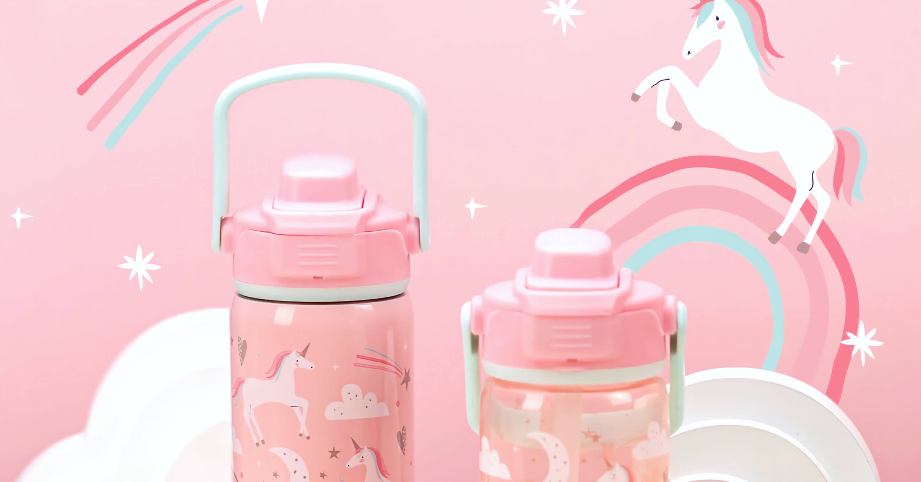 Kids Cute Tumbler with Lid and Straw - Fun Pink Unicorn Design - Charming